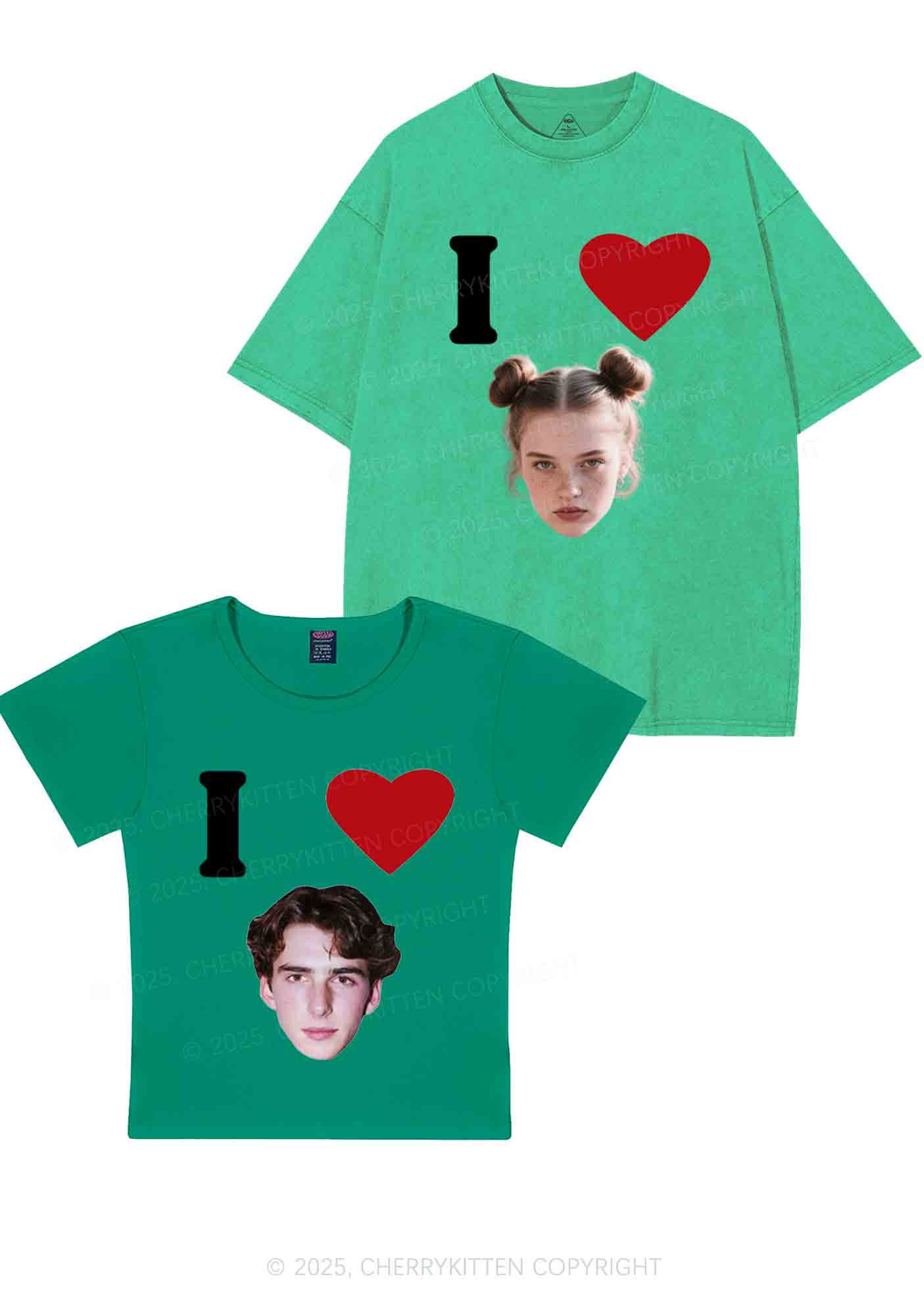 I Love Custom Portrait Y2K Valentine's Day Couple Shirt Cherrykitten - Image 13