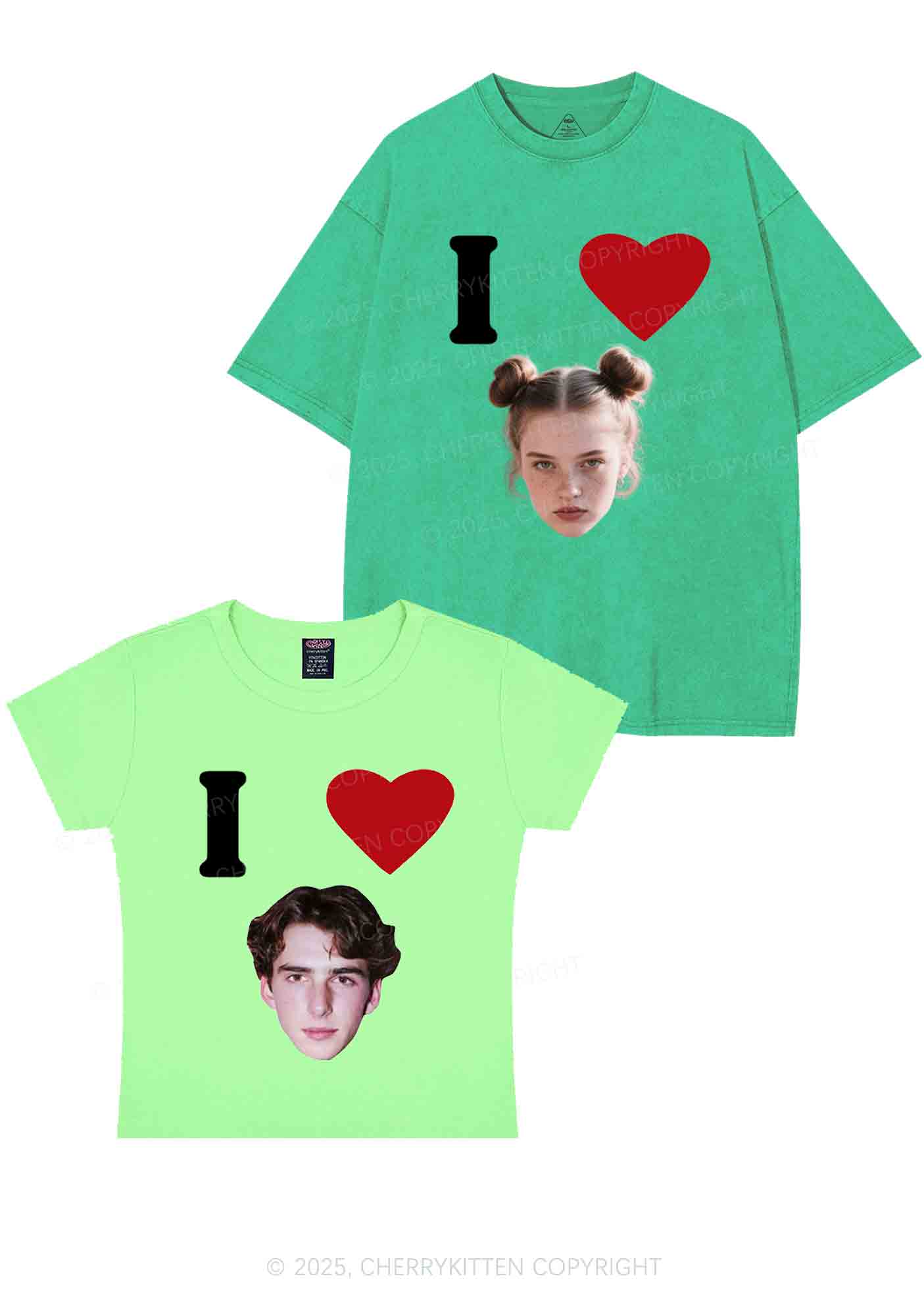 I Love Custom Portrait Y2K Valentine's Day Couple Shirt Cherrykitten - Image 14