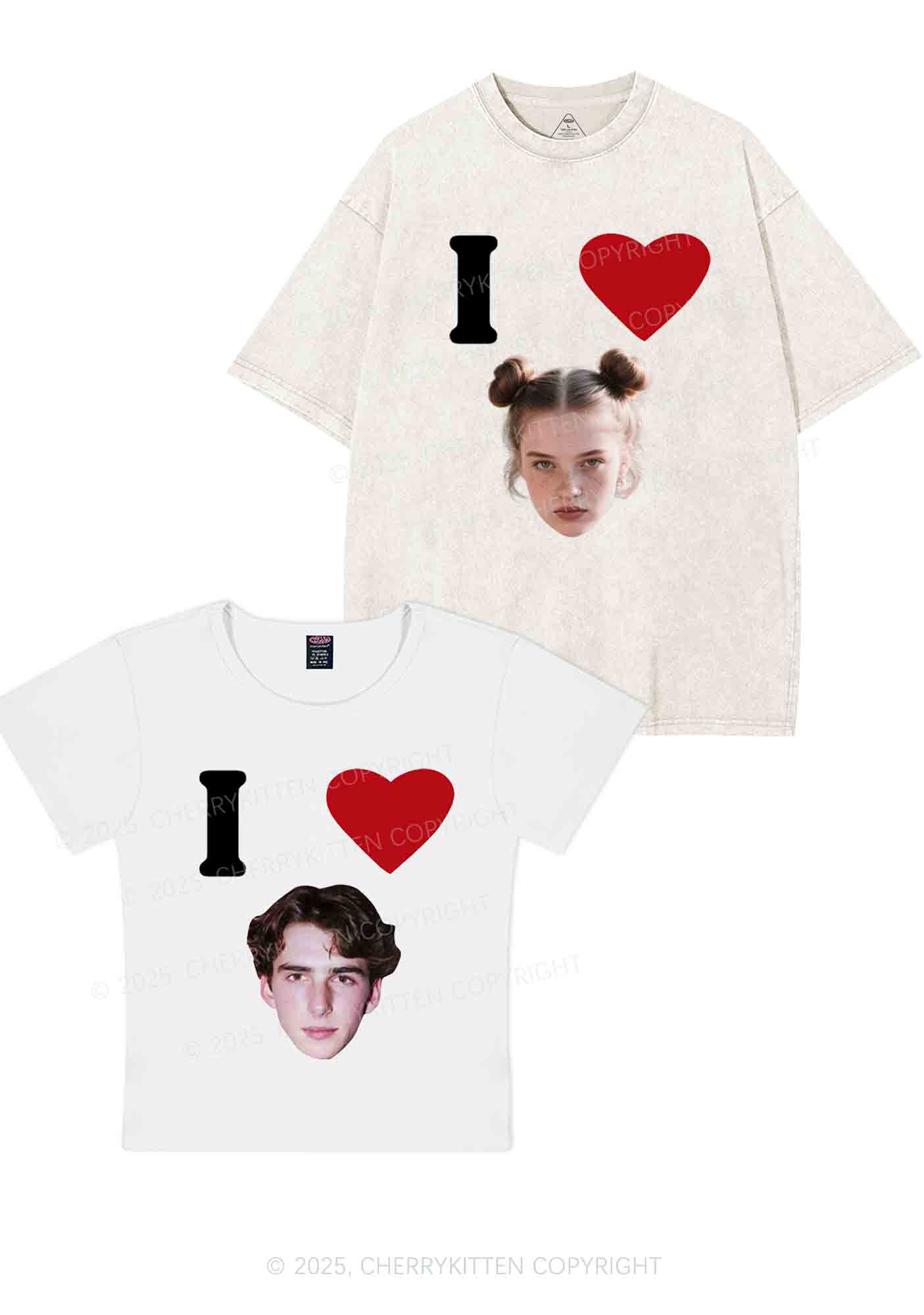 I Love Custom Portrait Y2K Valentine's Day Couple Shirt Cherrykitten - Image 5