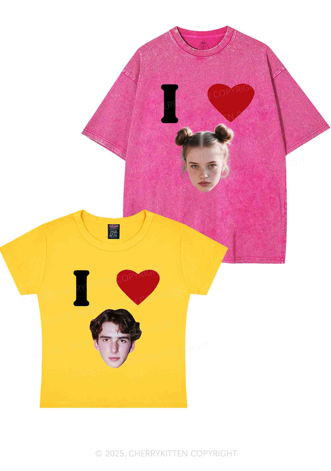 I Love Custom Portrait Y2K Valentine's Day Couple Shirt Cherrykitten - Image 6