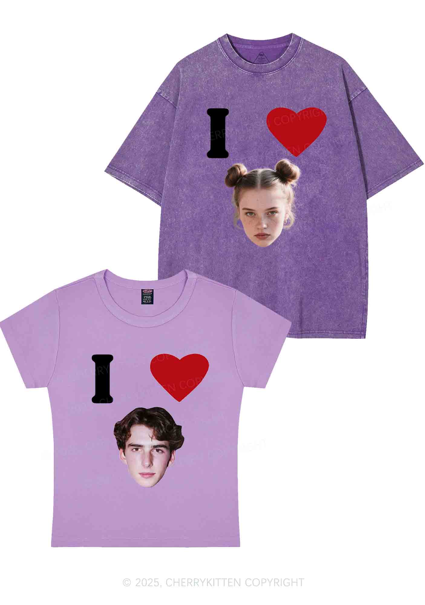 I Love Custom Portrait Y2K Valentine's Day Couple Shirt Cherrykitten - Image 7