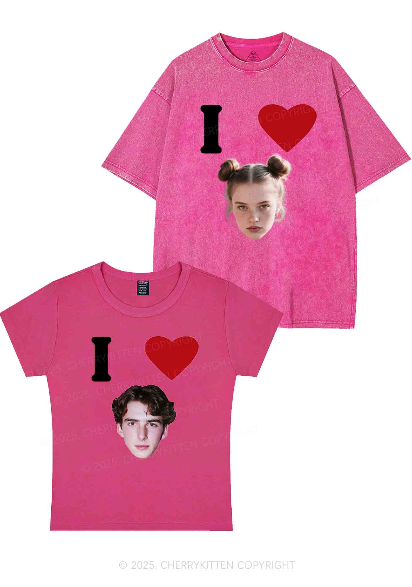 I Love Custom Portrait Y2K Valentine's Day Couple Shirt Cherrykitten - Image 8
