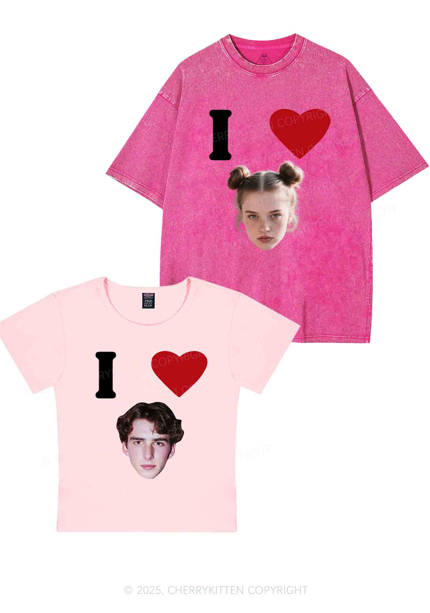 I Love Custom Portrait Y2K Valentine's Day Couple Shirt Cherrykitten - Image 9