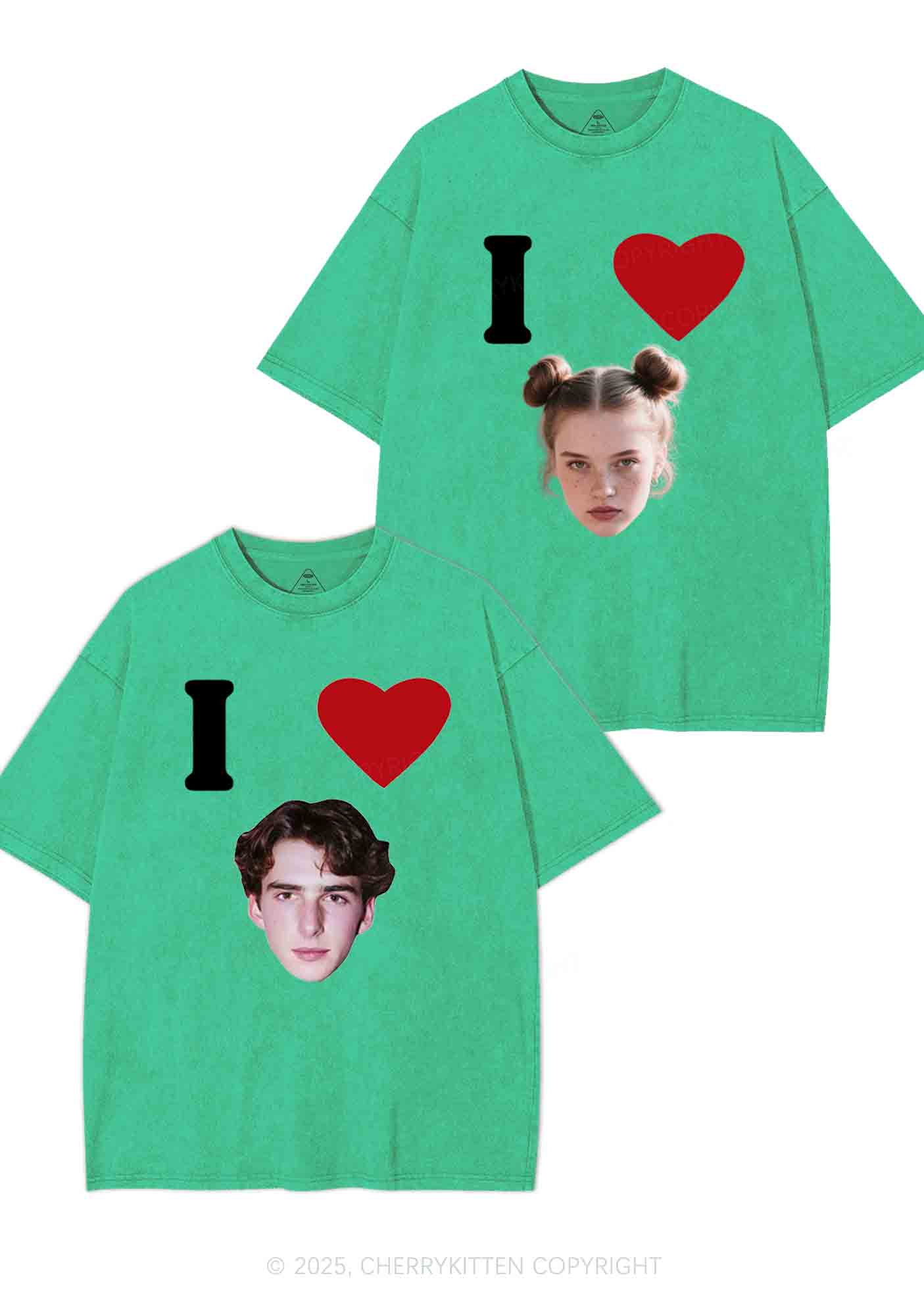 I Love Custom Portrait Y2K Valentine's Day Washed Tee Cherrykitten - Image 10