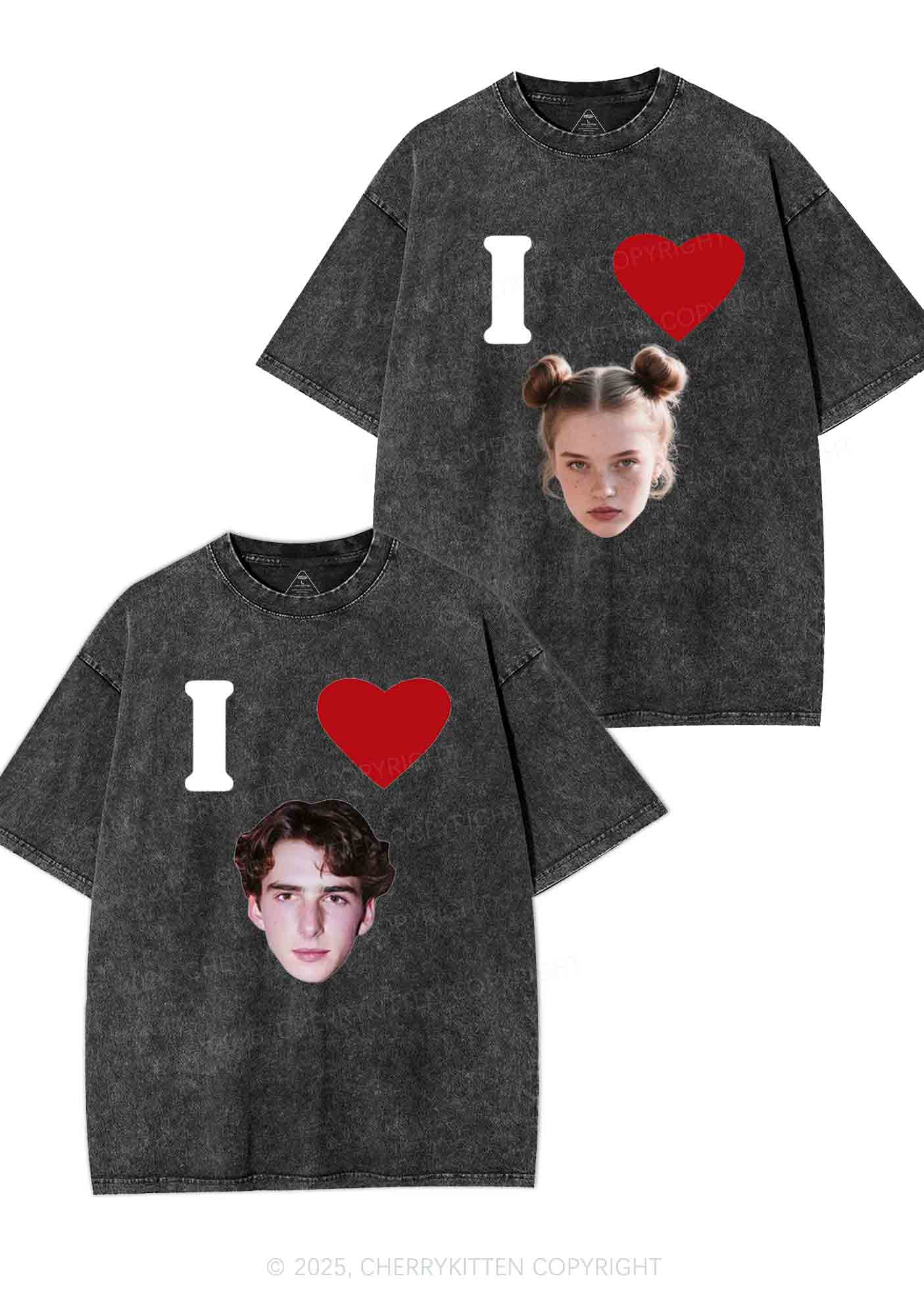I Love Custom Portrait Y2K Valentine's Day Washed Tee Cherrykitten - Image 5