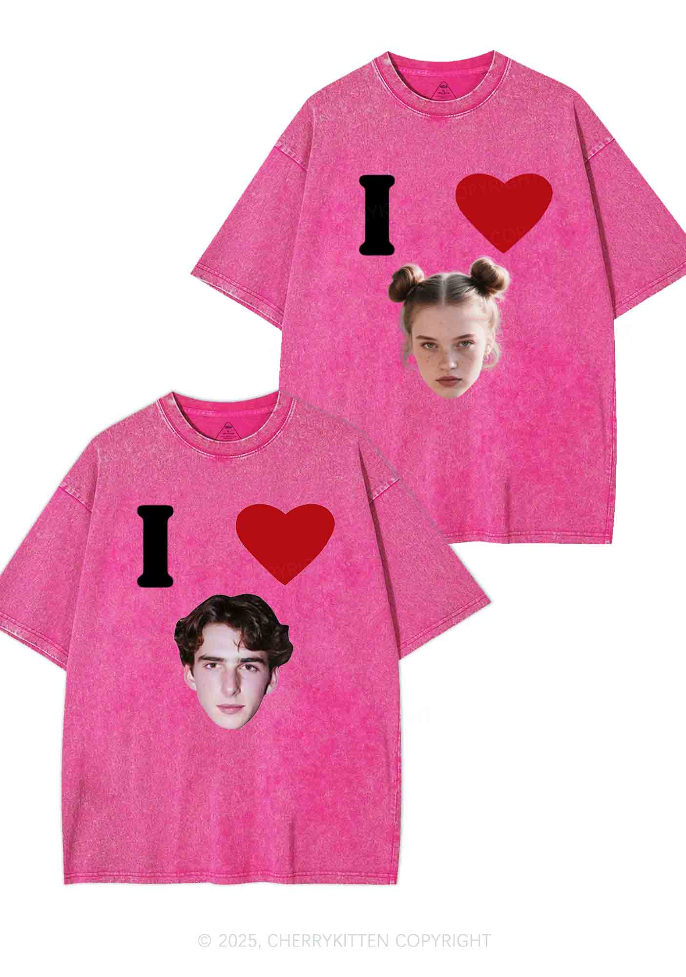 I Love Custom Portrait Y2K Valentine's Day Washed Tee Cherrykitten - Image 6
