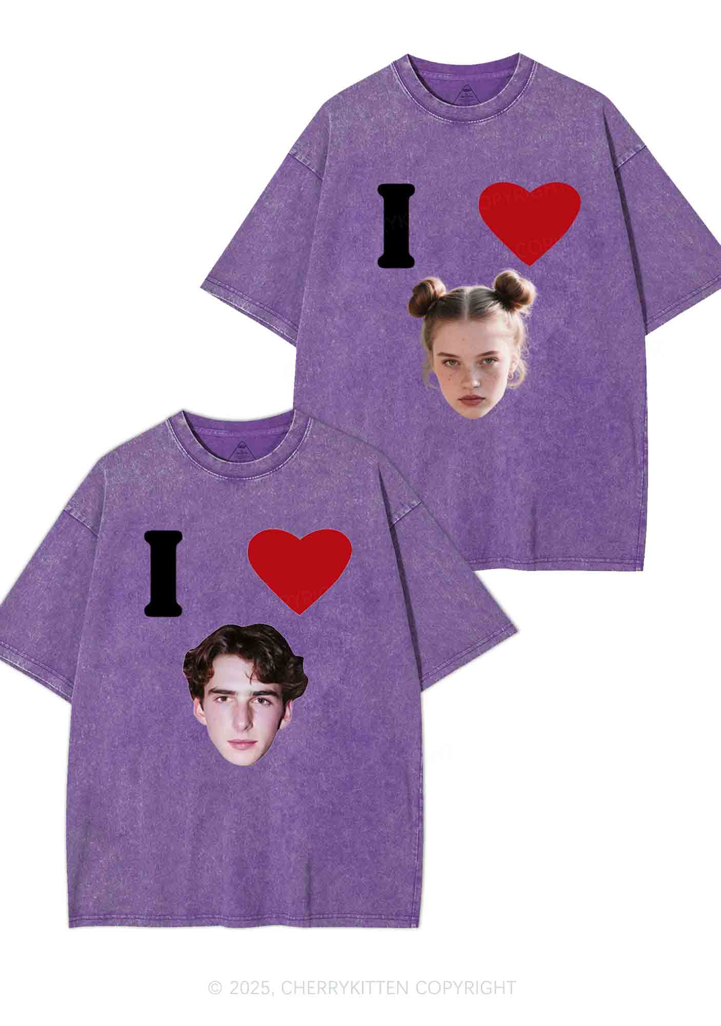 I Love Custom Portrait Y2K Valentine's Day Washed Tee Cherrykitten - Image 7