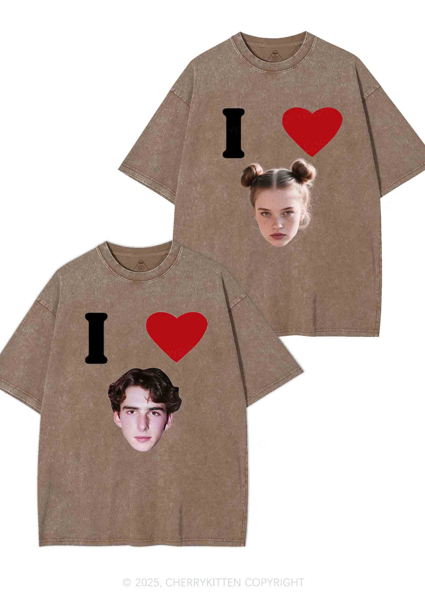 I Love Custom Portrait Y2K Valentine's Day Washed Tee Cherrykitten - Image 8