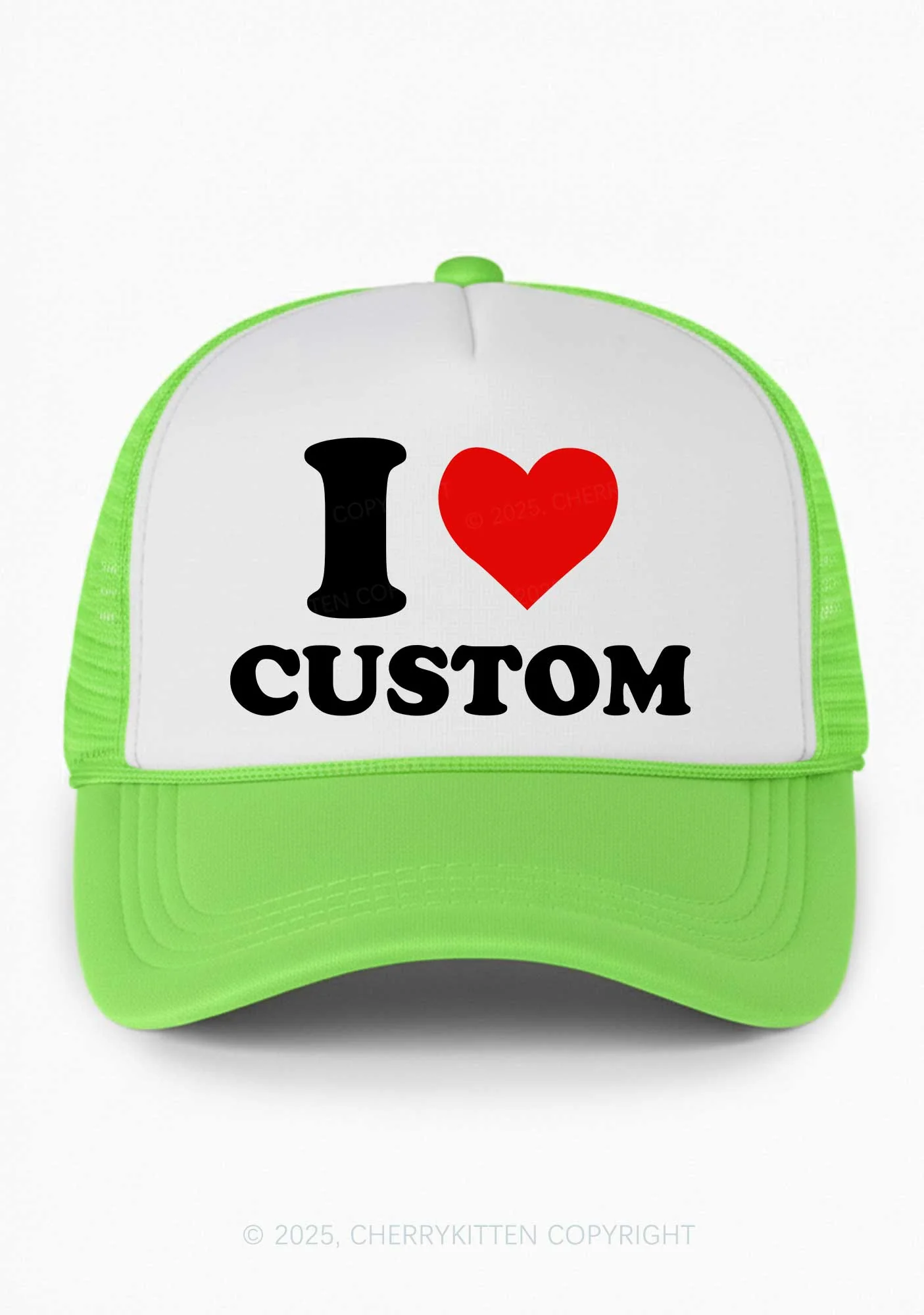 I Love Custom Valentine's Day Y2K Colorblock Trucker Hat Cherrykitten - Image 10