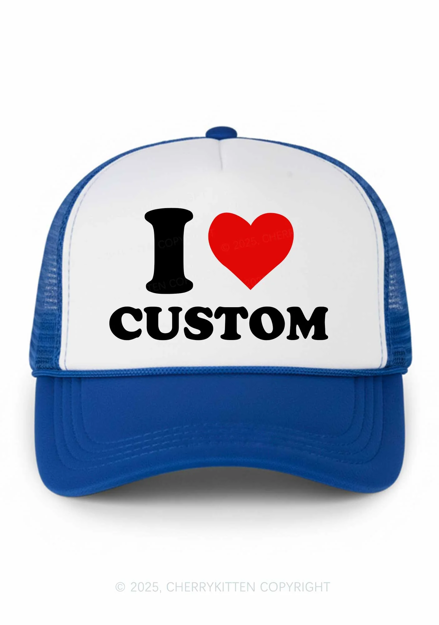 I Love Custom Valentine's Day Y2K Colorblock Trucker Hat Cherrykitten - Image 11