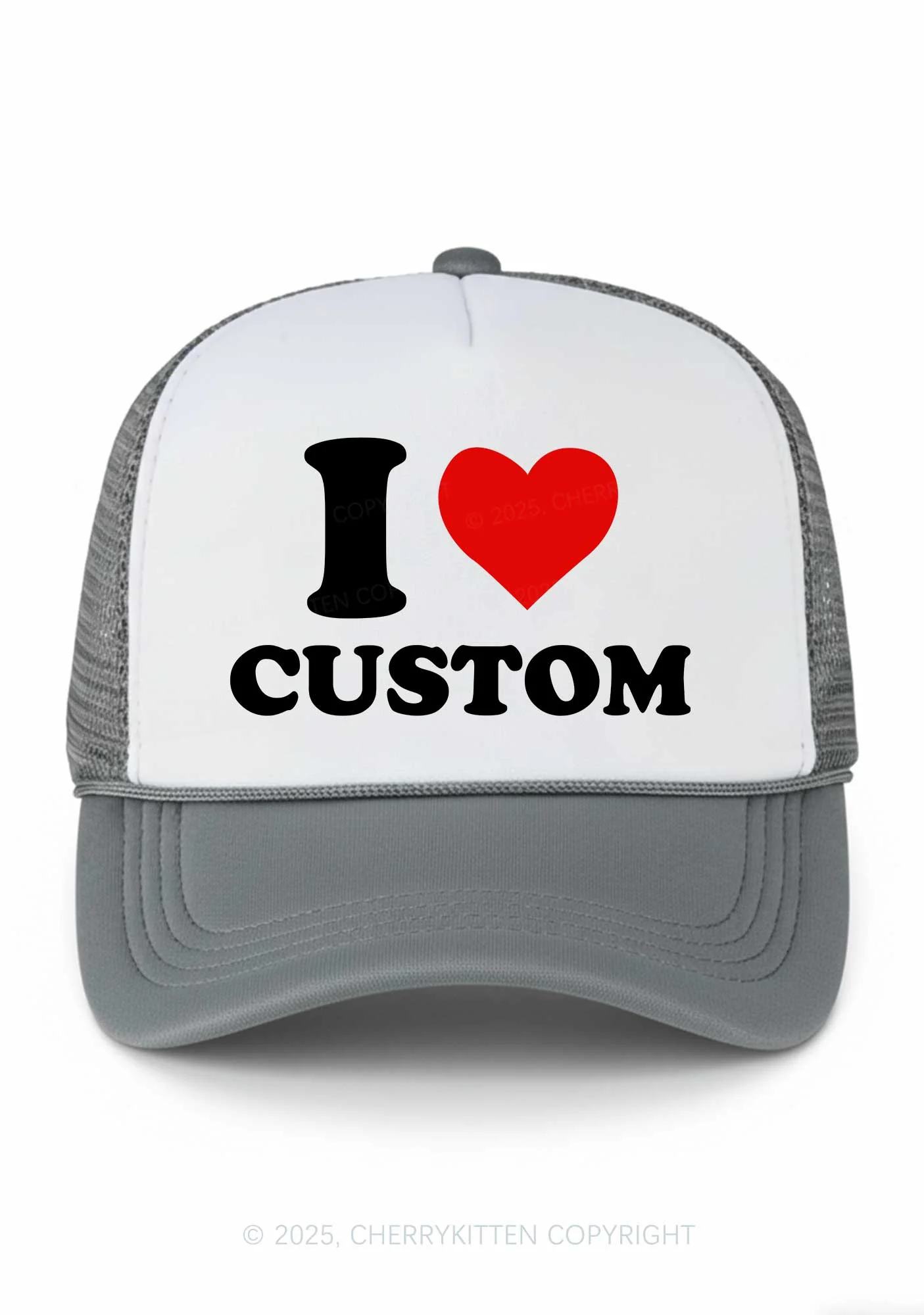 I Love Custom Valentine's Day Y2K Colorblock Trucker Hat Cherrykitten - Image 12