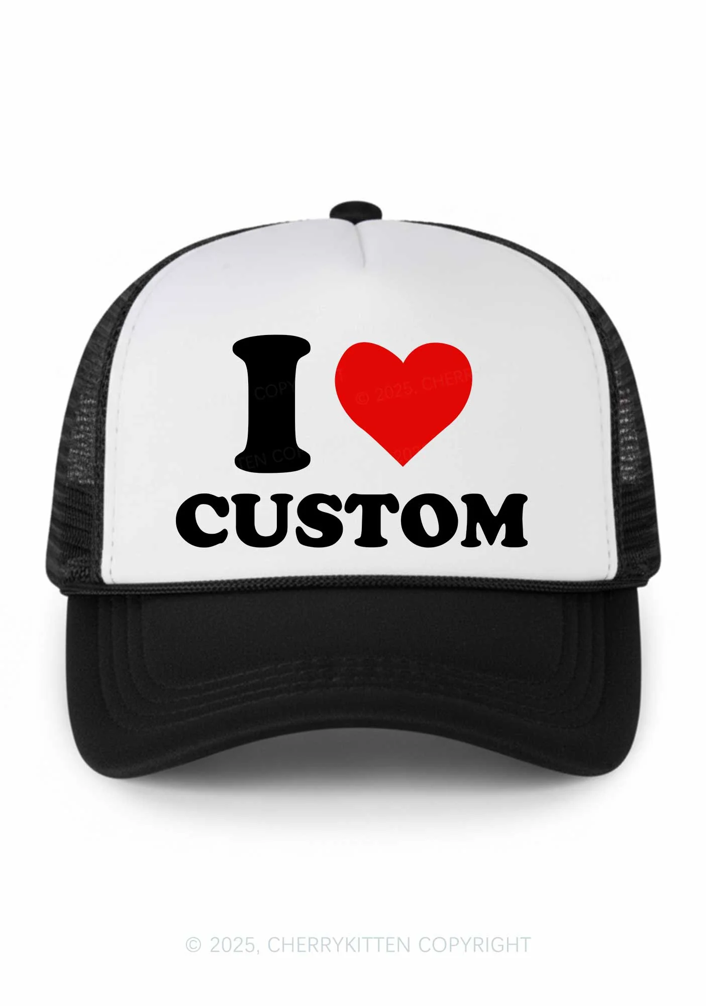 I Love Custom Valentine's Day Y2K Colorblock Trucker Hat Cherrykitten - Image 2