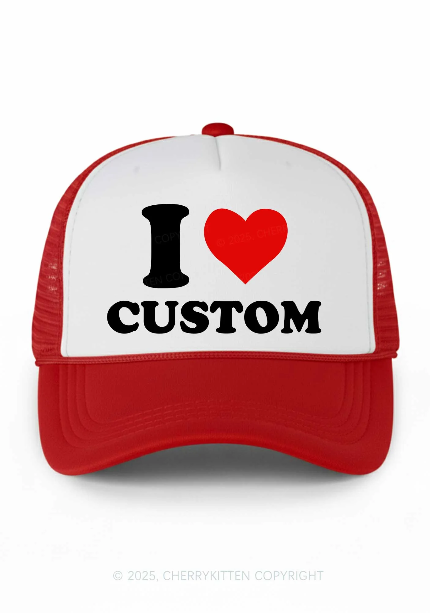I Love Custom Valentine's Day Y2K Colorblock Trucker Hat Cherrykitten - Image 3