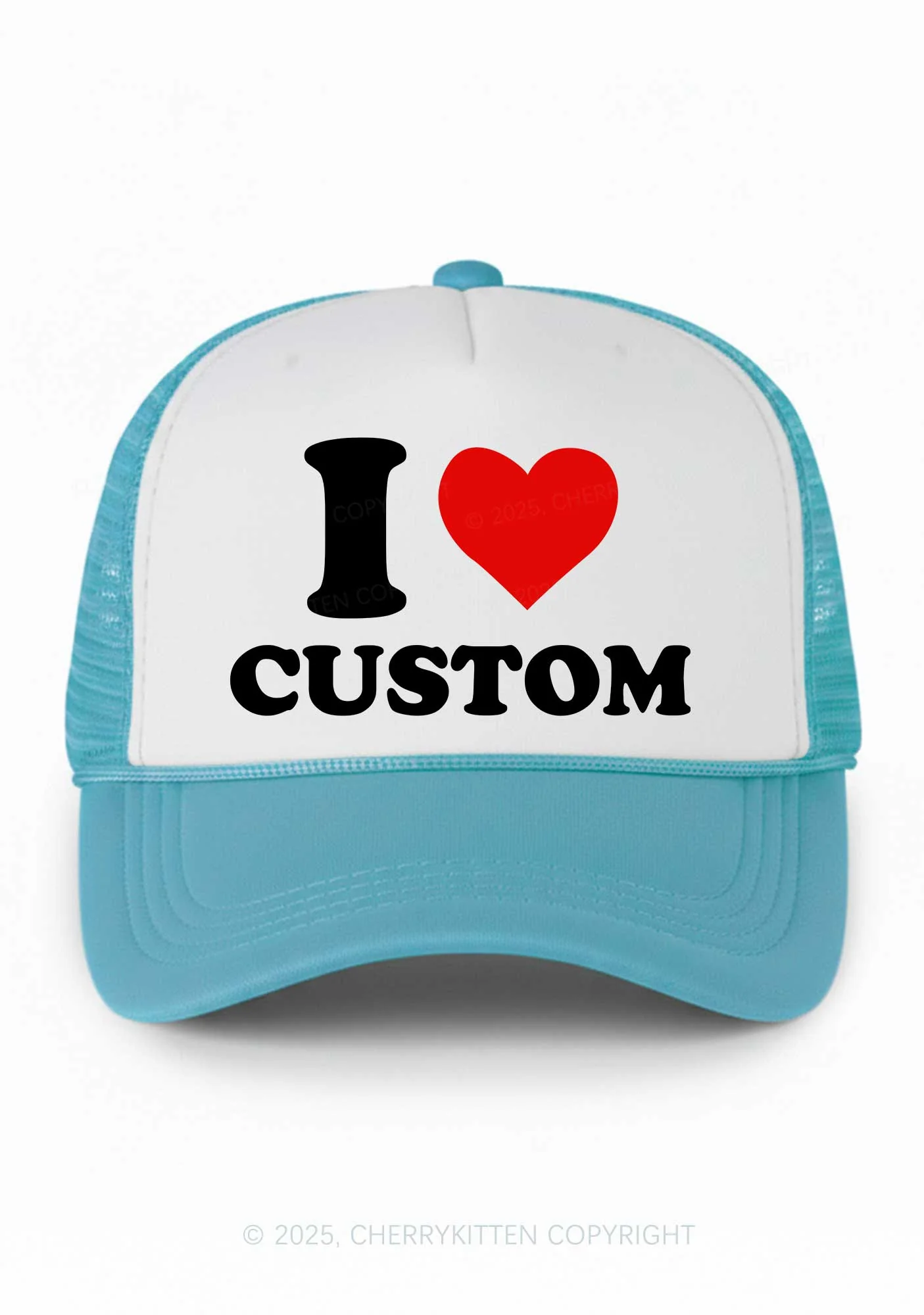 I Love Custom Valentine's Day Y2K Colorblock Trucker Hat Cherrykitten - Image 4