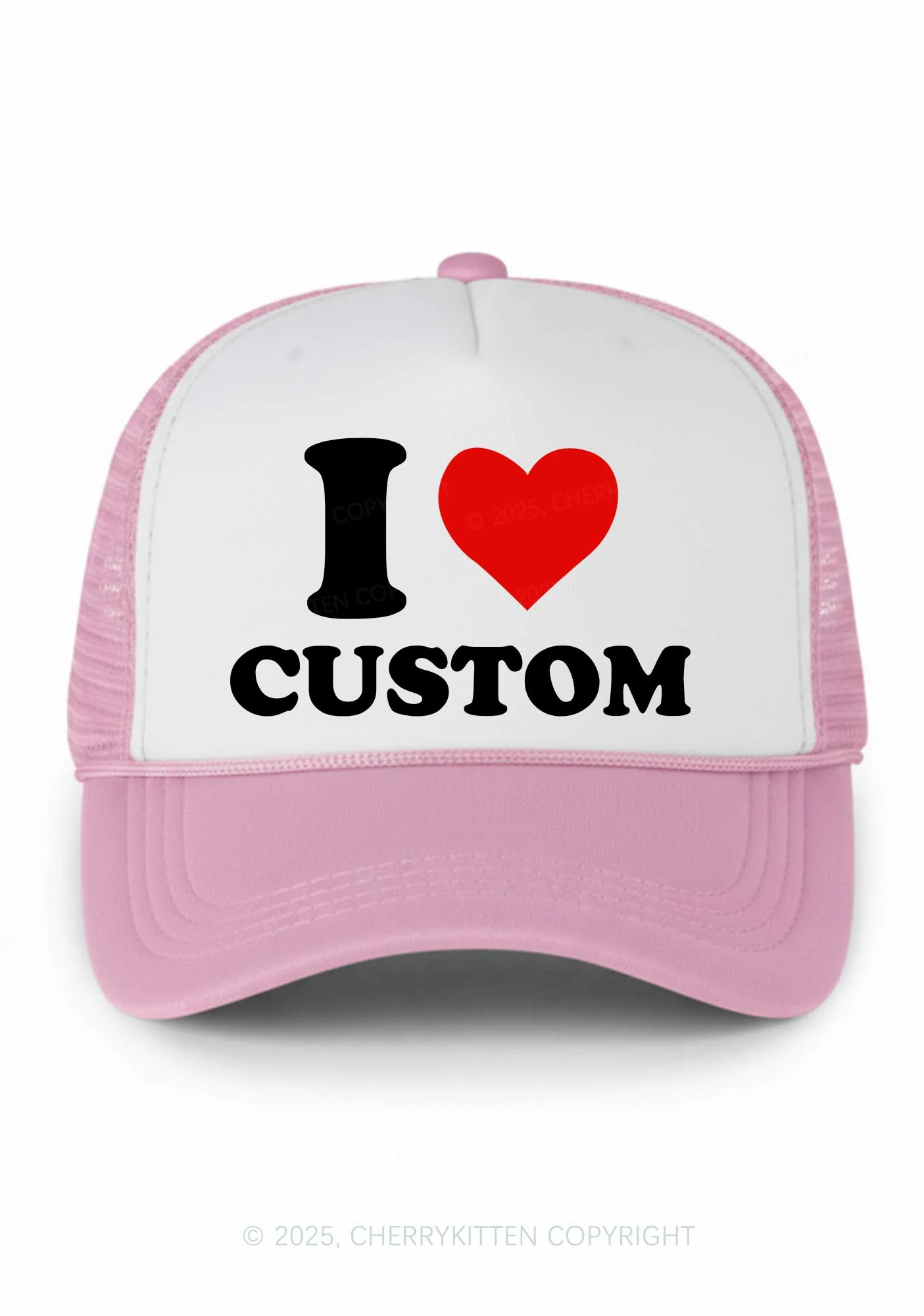 I Love Custom Valentine's Day Y2K Colorblock Trucker Hat Cherrykitten - Image 5