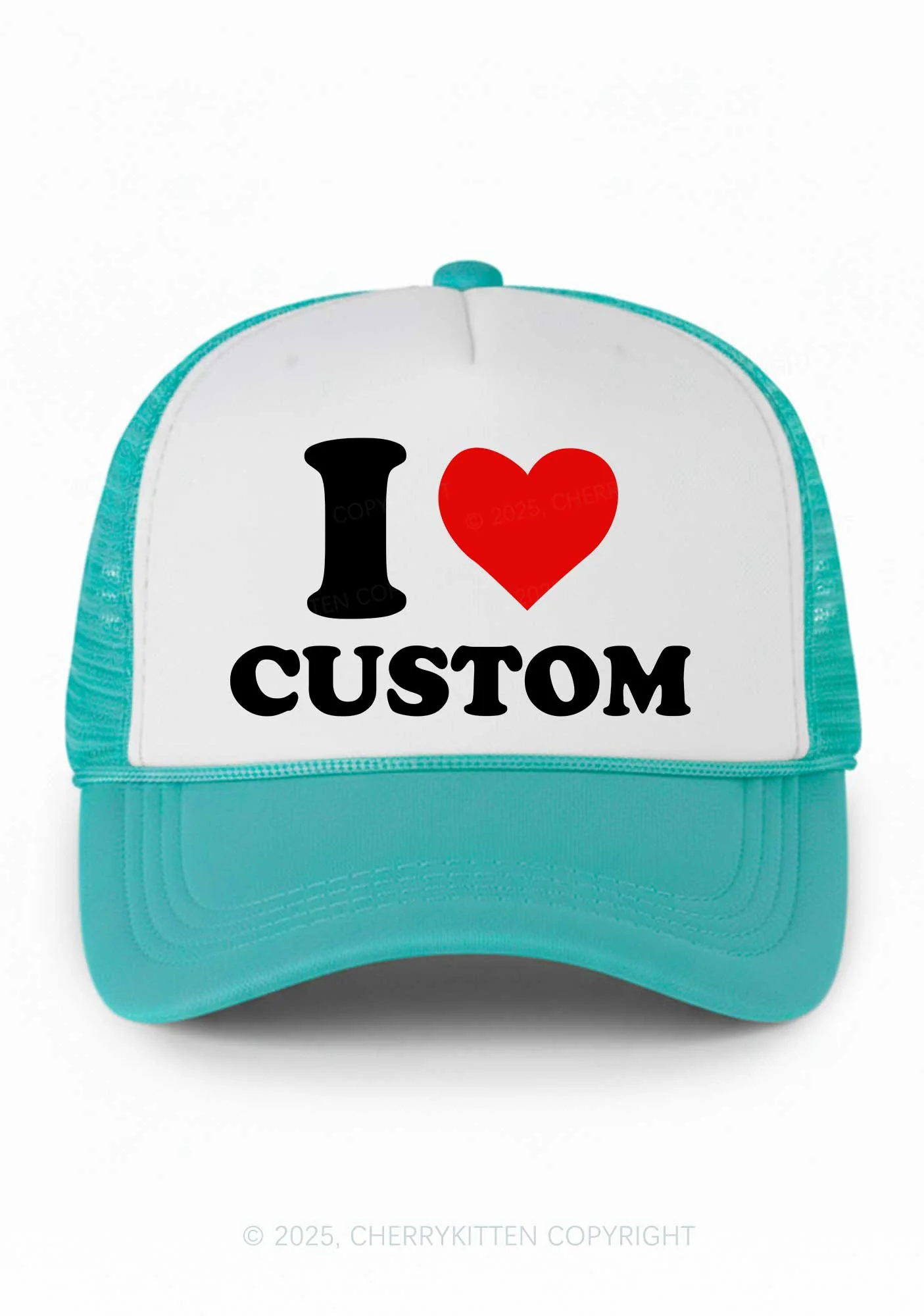 I Love Custom Valentine's Day Y2K Colorblock Trucker Hat Cherrykitten - Image 6