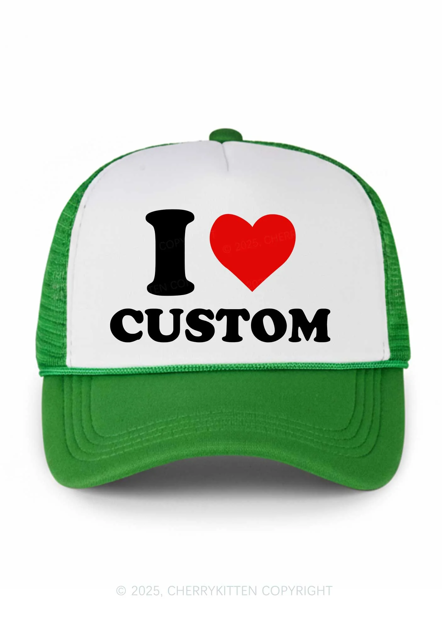 I Love Custom Valentine's Day Y2K Colorblock Trucker Hat Cherrykitten - Image 7