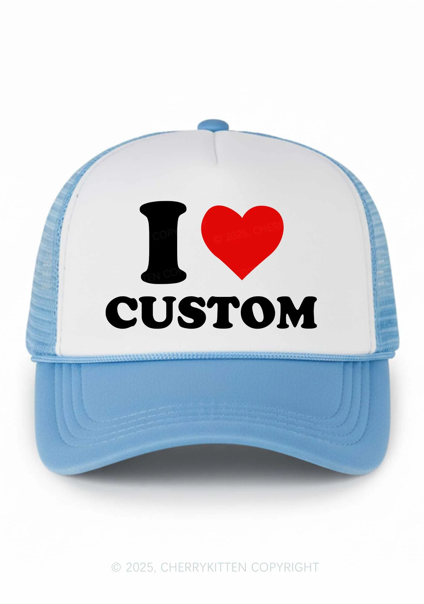 I Love Custom Valentine's Day Y2K Colorblock Trucker Hat Cherrykitten - Image 8