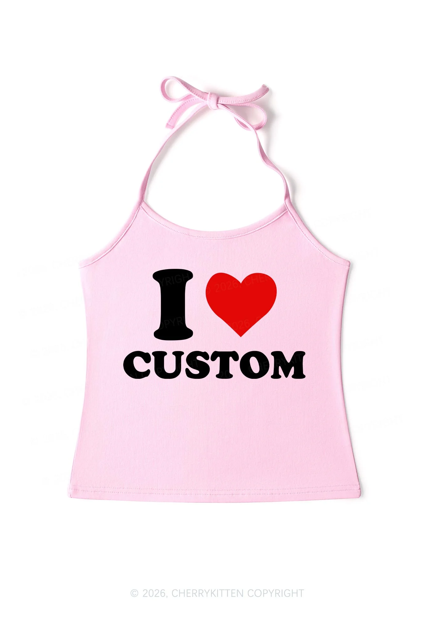 I Love Custom Valentine's Day Y2K Halter Neck Cami Cherrykitten - Image 3