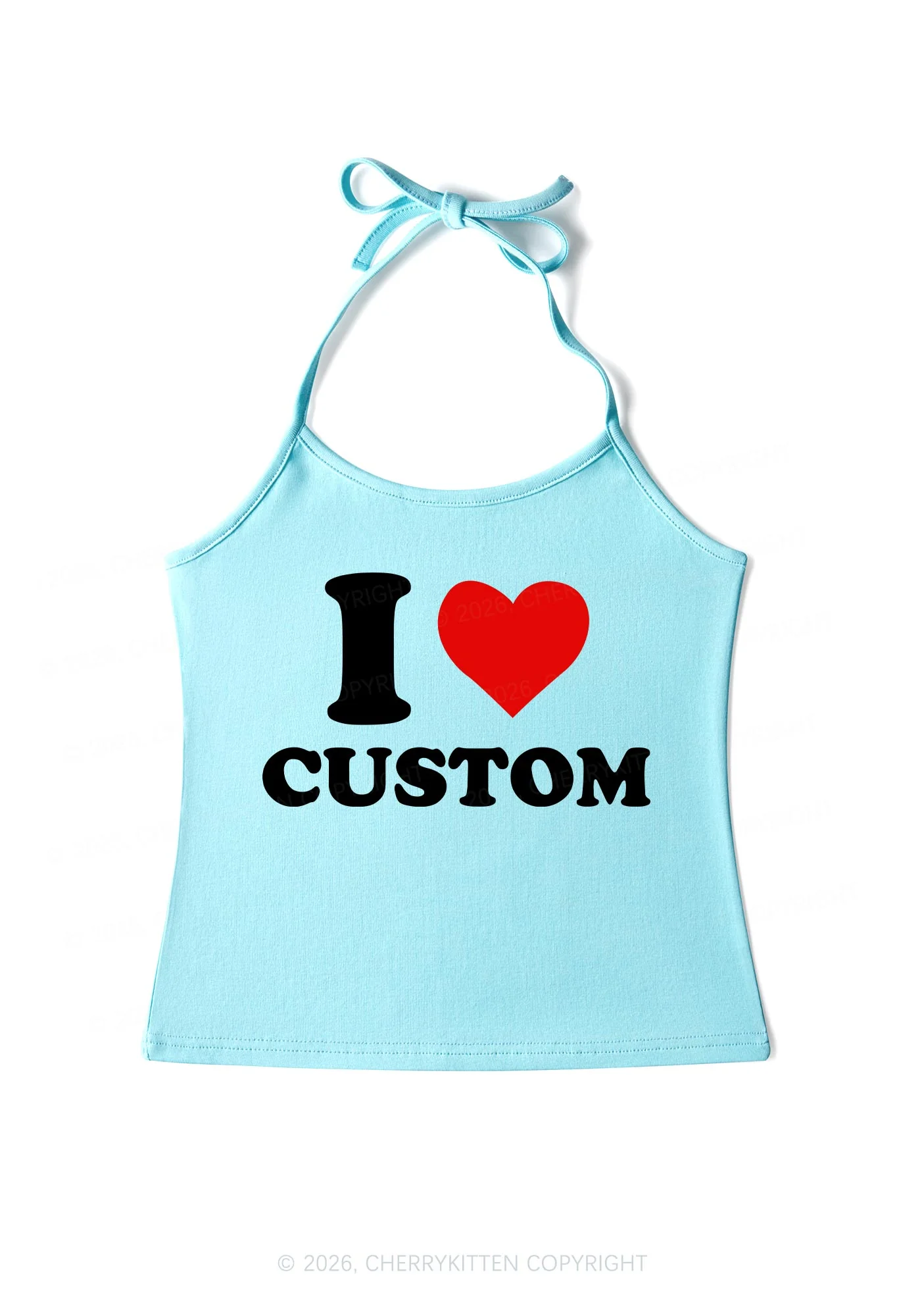 I Love Custom Valentine's Day Y2K Halter Neck Cami Cherrykitten - Image 4