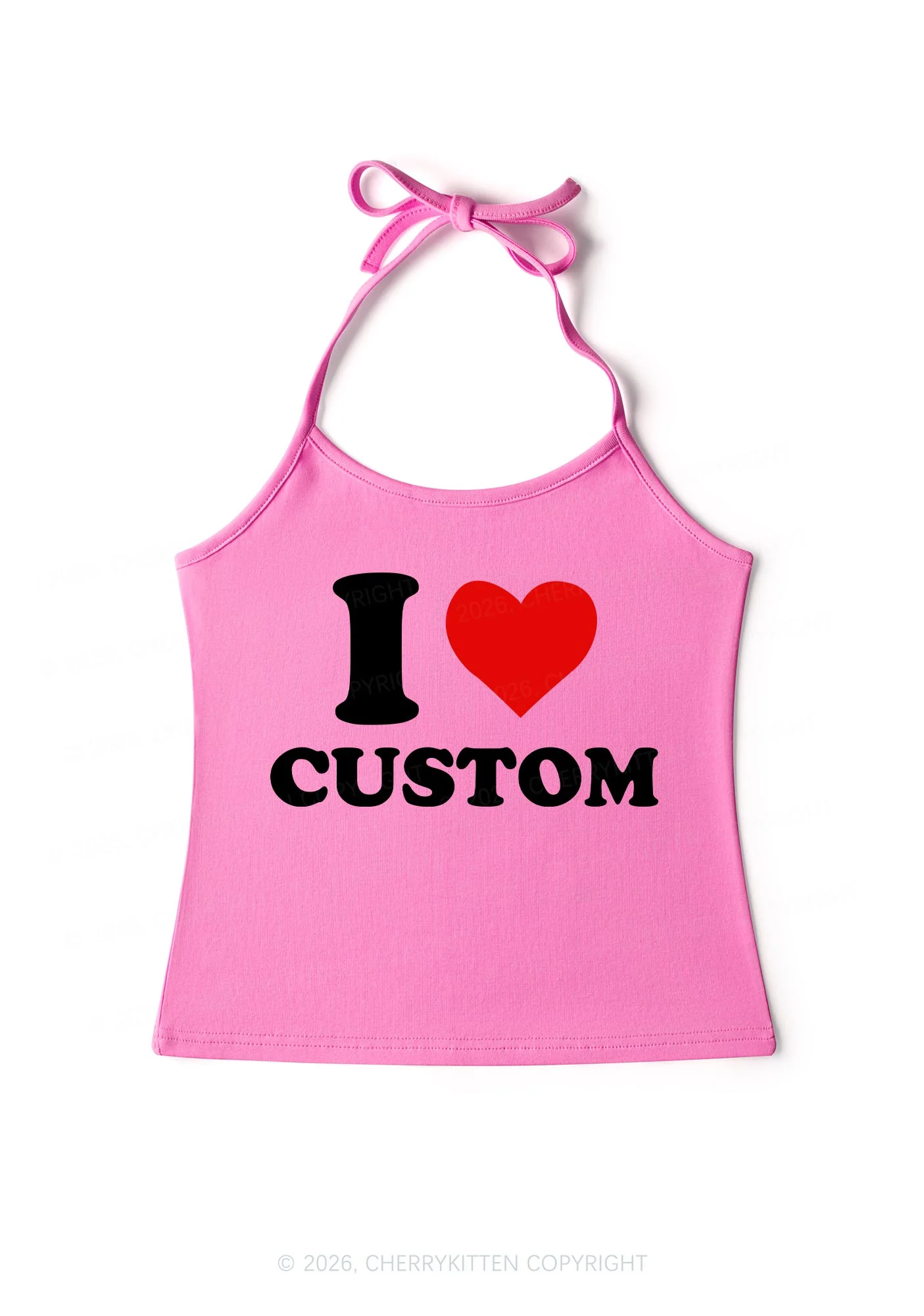 I Love Custom Valentine's Day Y2K Halter Neck Cami Cherrykitten - Image 5