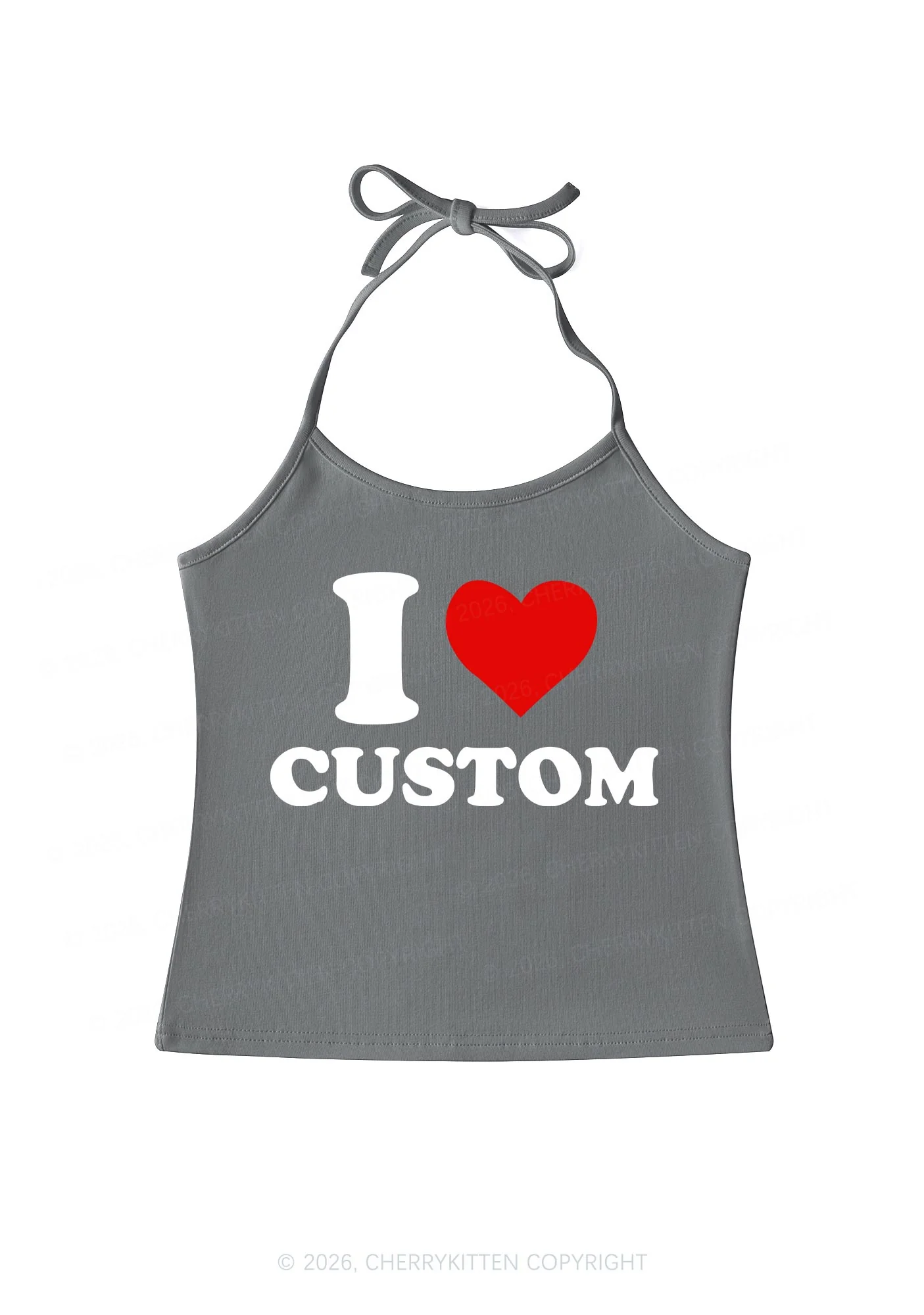 I Love Custom Valentine's Day Y2K Halter Neck Cami Cherrykitten - Image 7