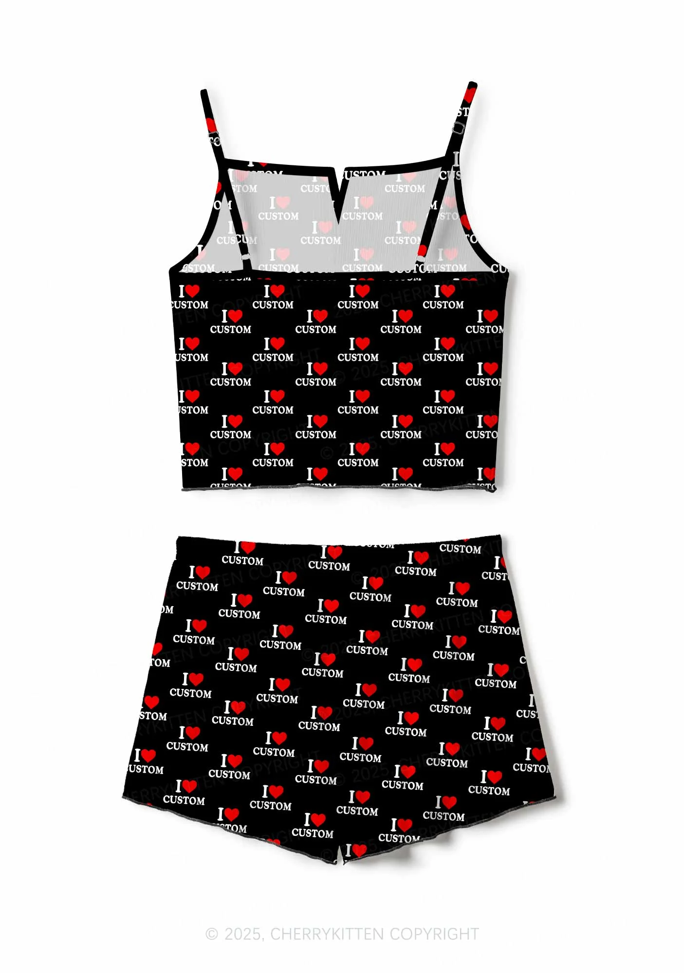 I Love Custom Valentine's Day Y2K Print Cami Shorts Pajama Set Cherrykitten - Image 2