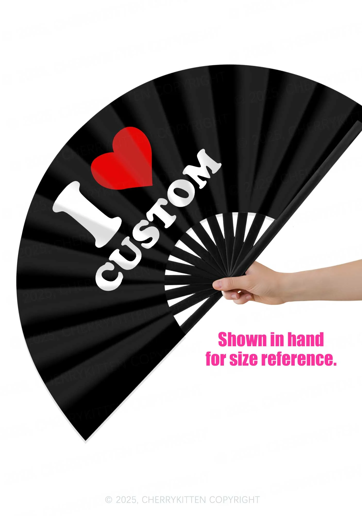 I Love Custom Valentine's Day Y2K Rave Hand Fan Cherrykitten - Image 2