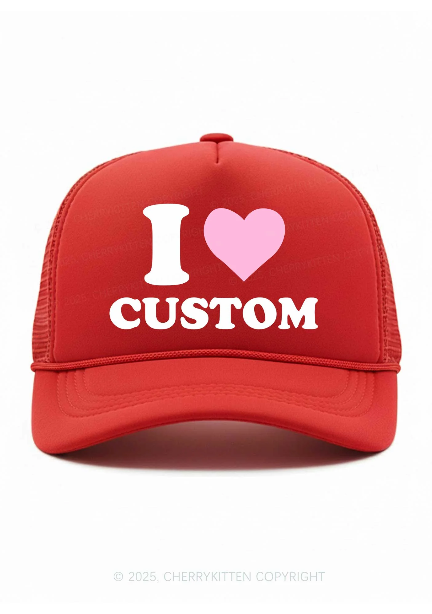 I Love Custom Valentine's Day Y2K Trucker Hat Cherrykitten - Image 4