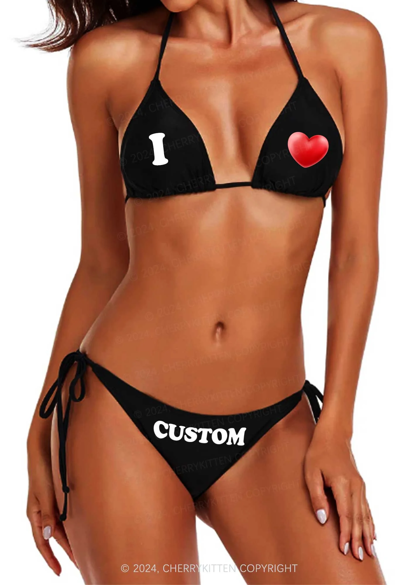 I Love Custom Y2K Halter Triangle Bikini Set Cherrykitten - Image 3