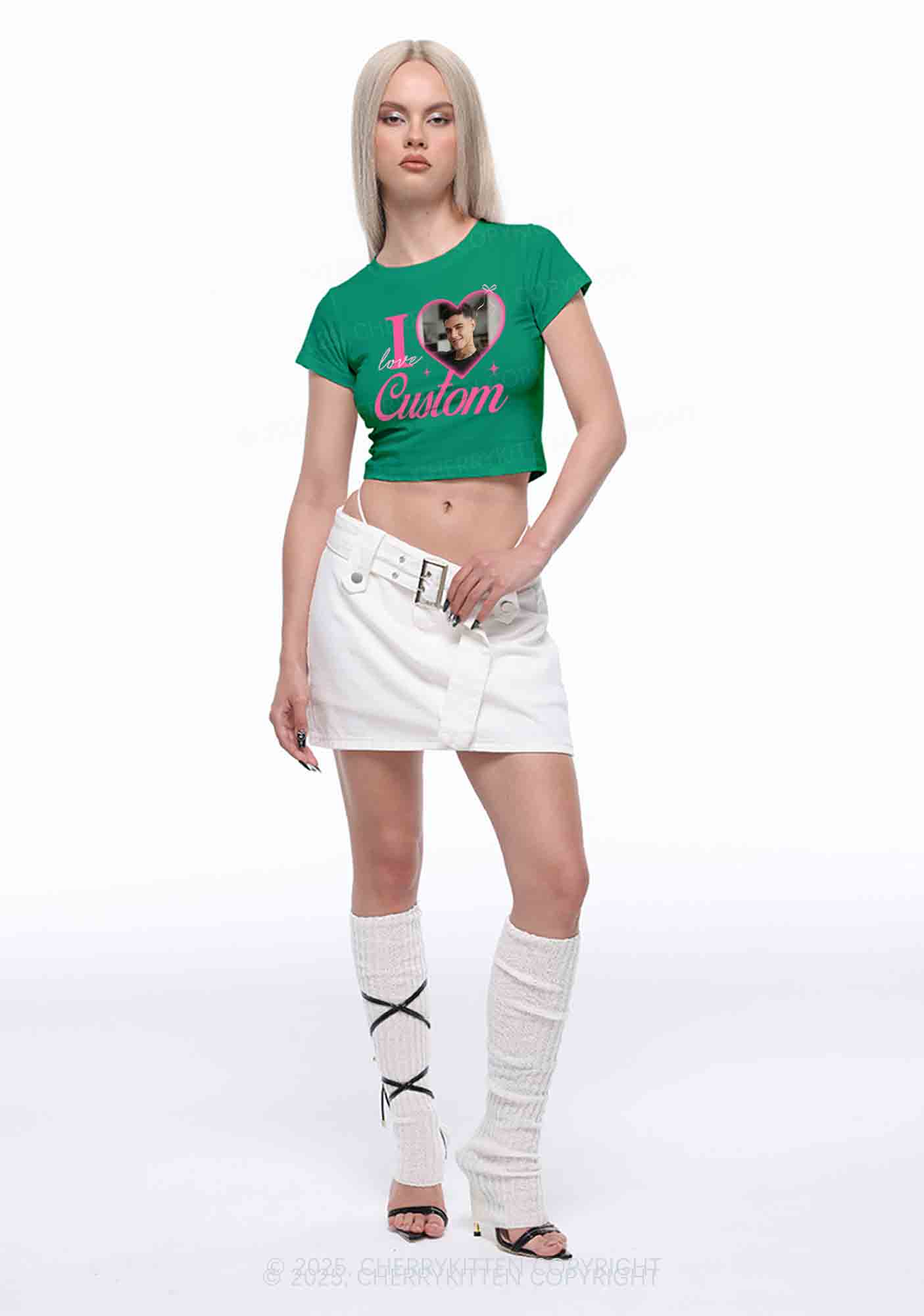 I Love Custom Y2K Valentine's Day Baby Tee Cherrykitten - Image 3