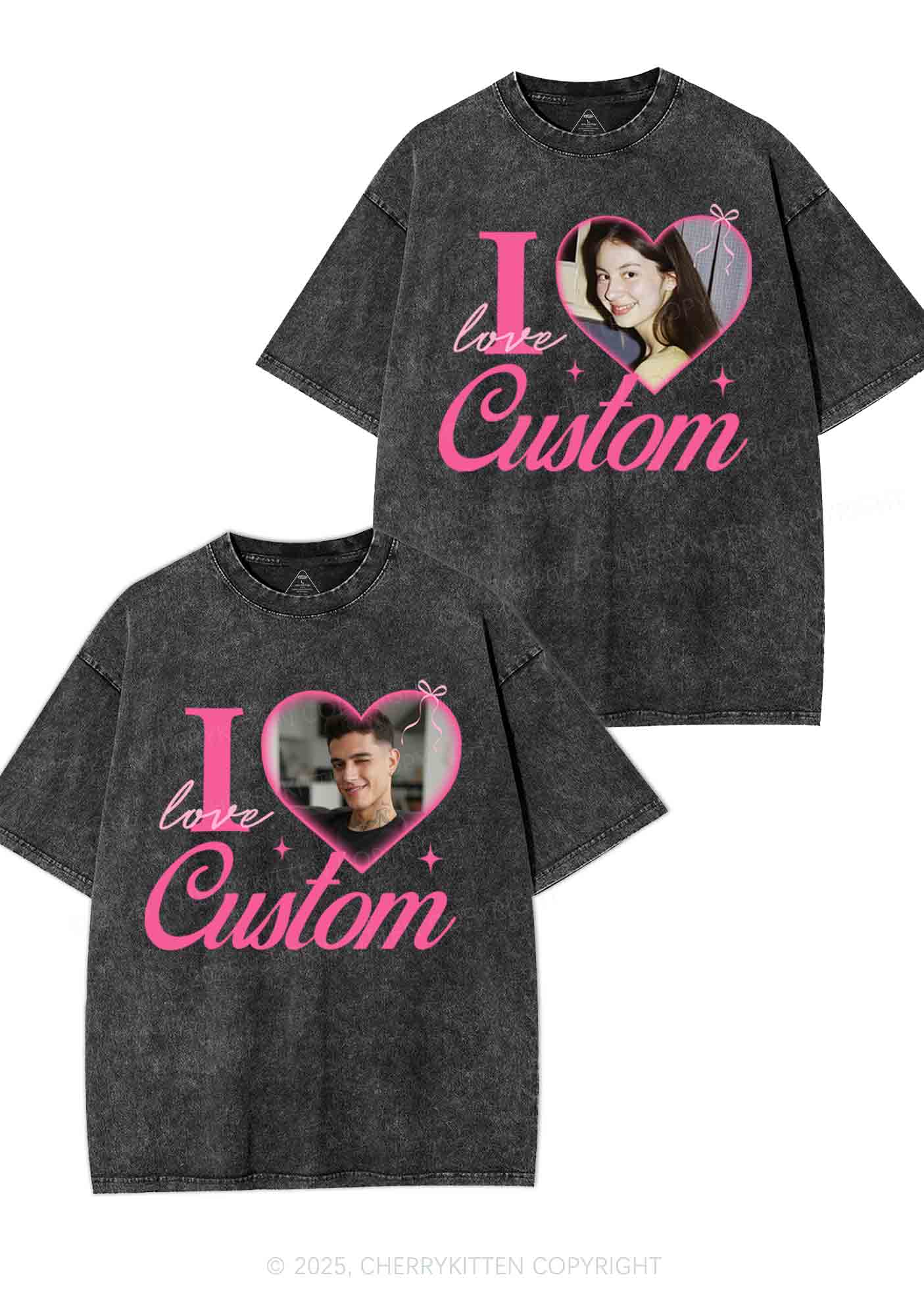 I Love Custom Y2K Valentine's Day Washed Tee Cherrykitten - Image 4