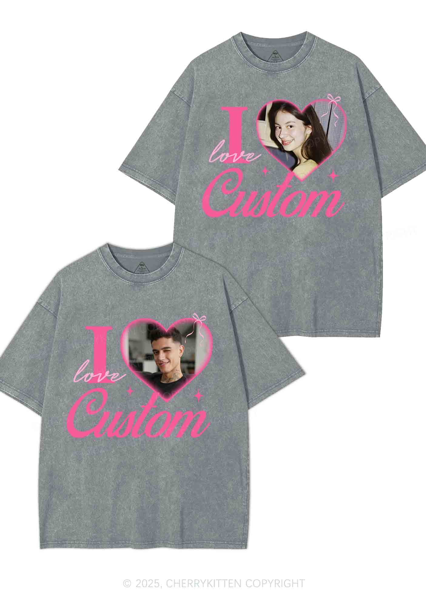 I Love Custom Y2K Valentine's Day Washed Tee Cherrykitten - Image 7