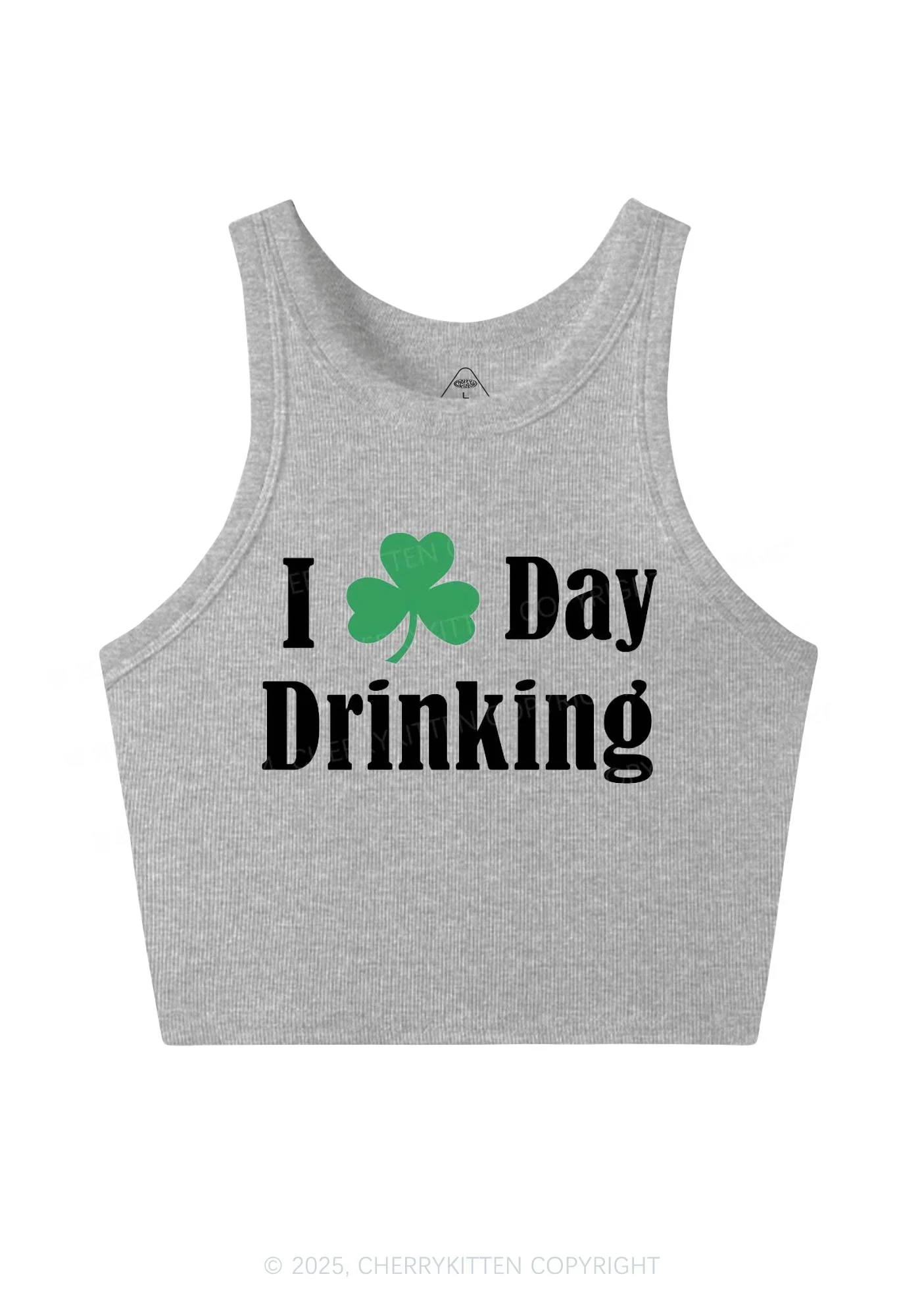 I Love Day Drinking St Patricks Y2K Crop Tank Top Cherrykitten - Image 6