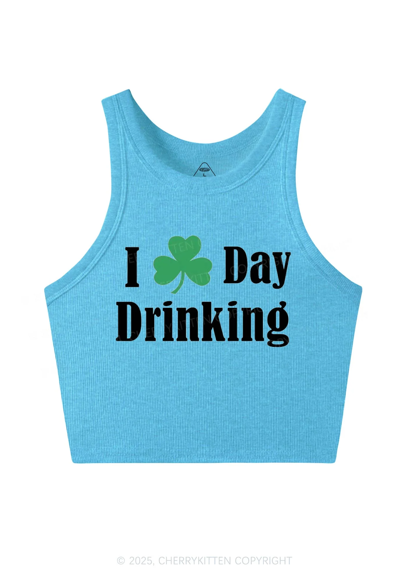 I Love Day Drinking St Patricks Y2K Crop Tank Top Cherrykitten - Image 7