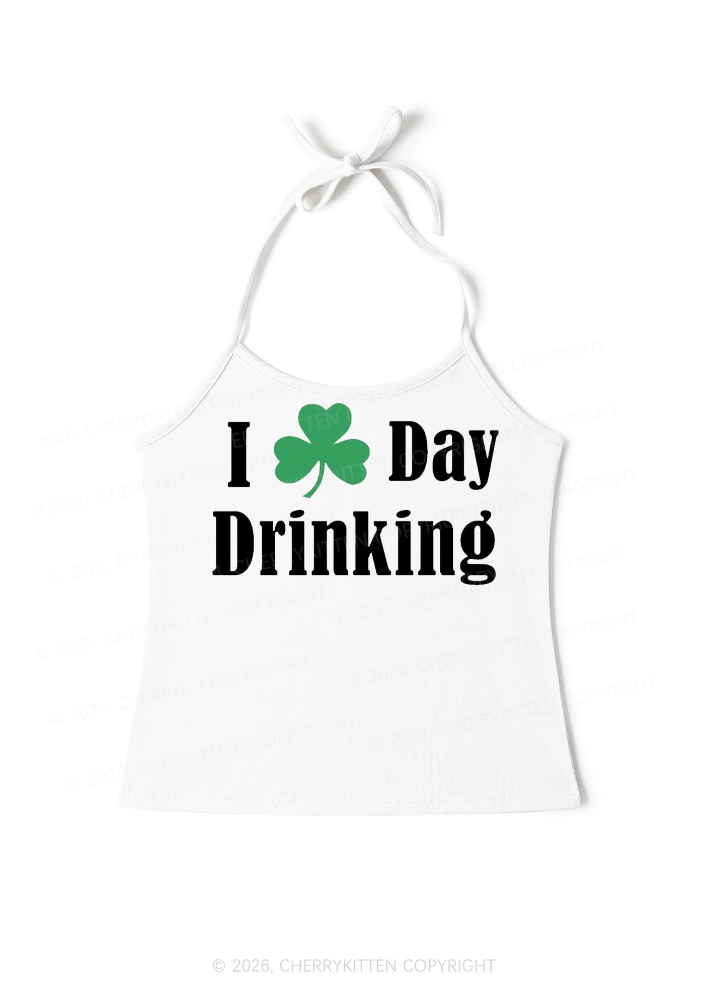 I Love Day Drinking St Patricks Y2K Halter Neck Cami Cherrykitten - Image 3