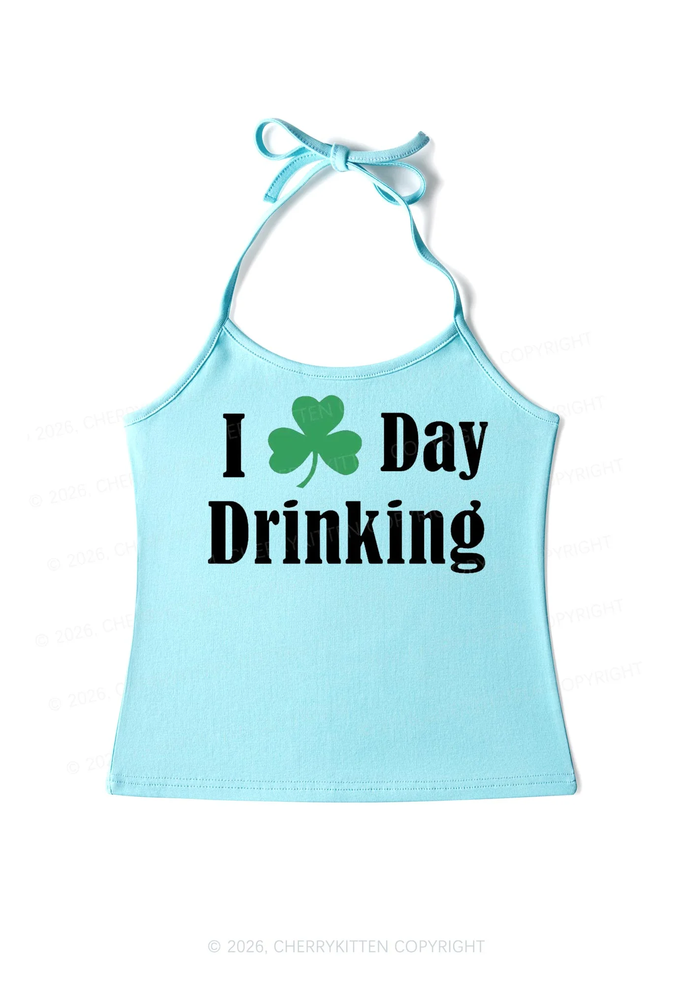 I Love Day Drinking St Patricks Y2K Halter Neck Cami Cherrykitten - Image 4
