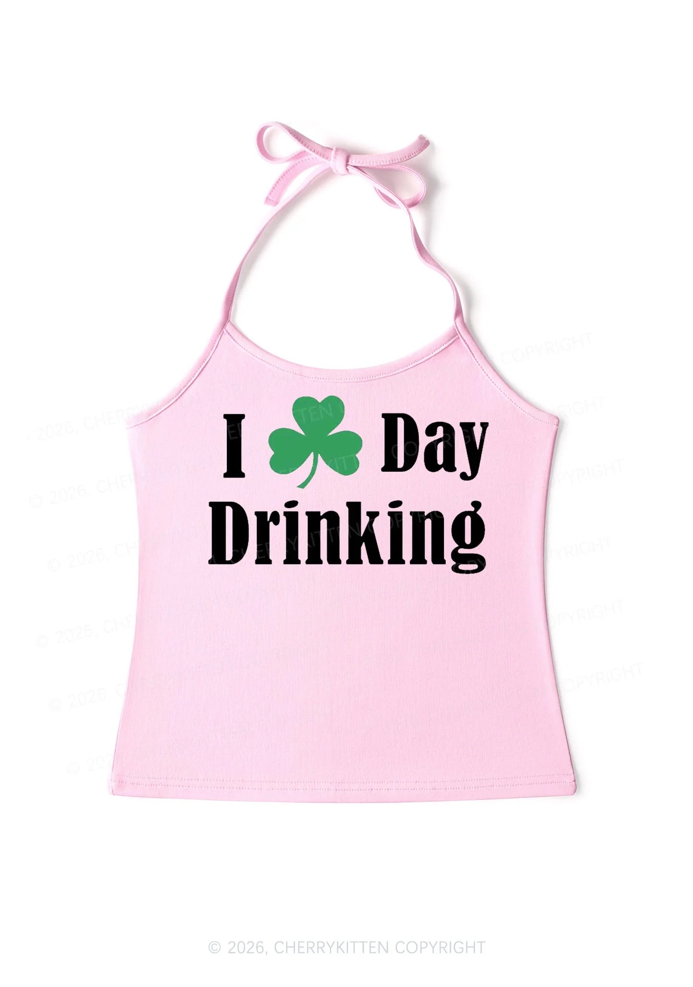 I Love Day Drinking St Patricks Y2K Halter Neck Cami Cherrykitten - Image 5