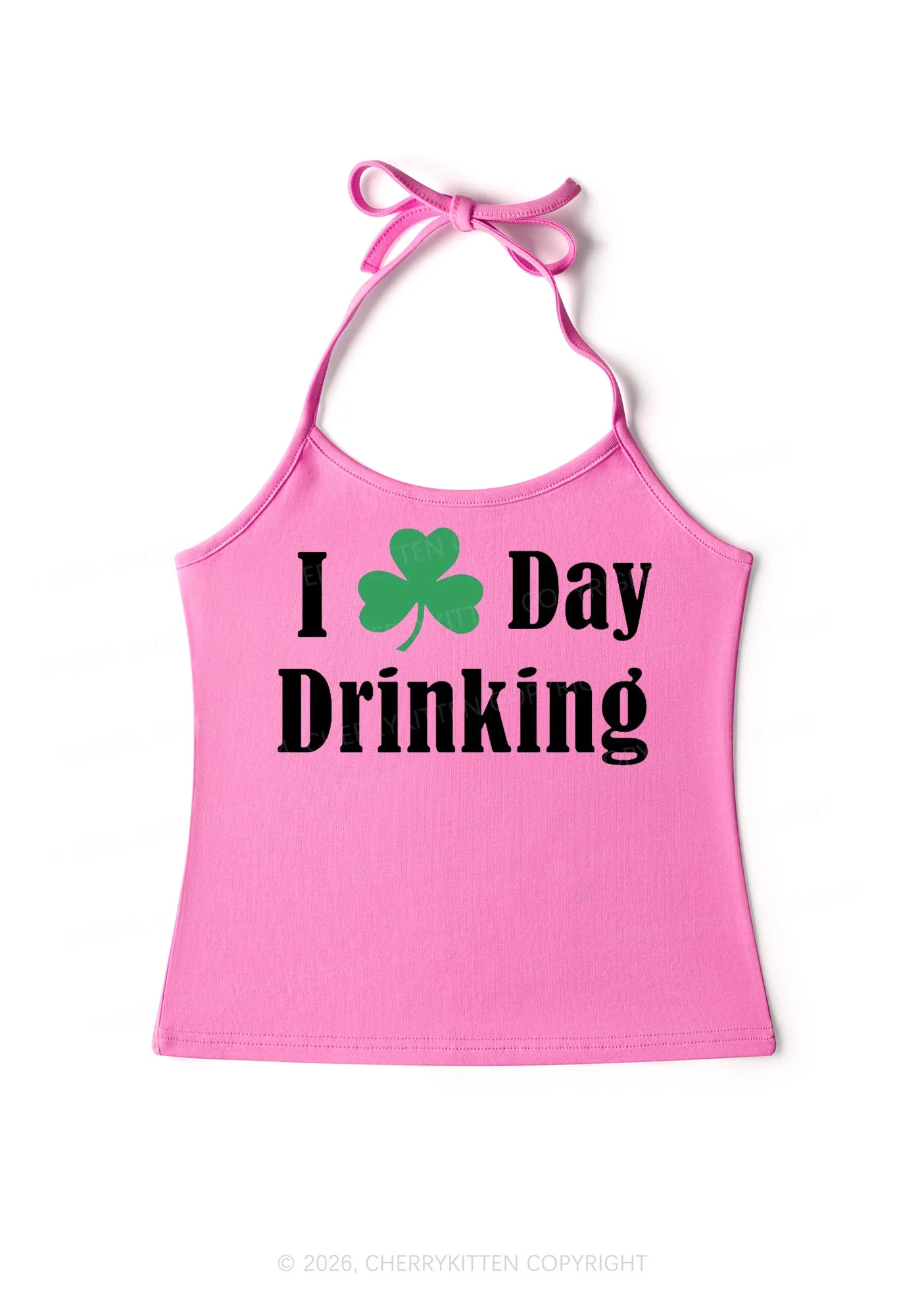 I Love Day Drinking St Patricks Y2K Halter Neck Cami Cherrykitten - Image 6