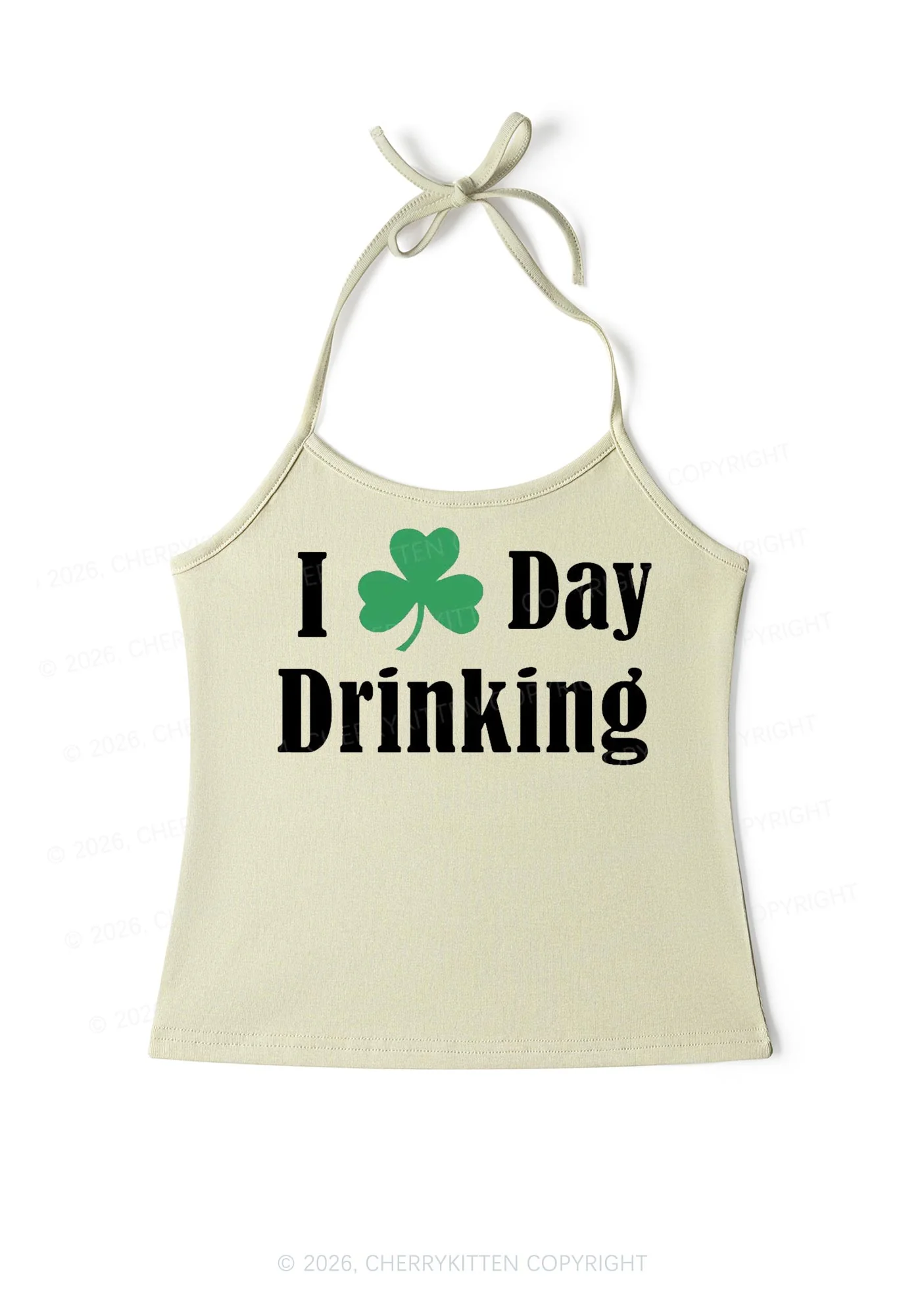 I Love Day Drinking St Patricks Y2K Halter Neck Cami Cherrykitten - Image 7