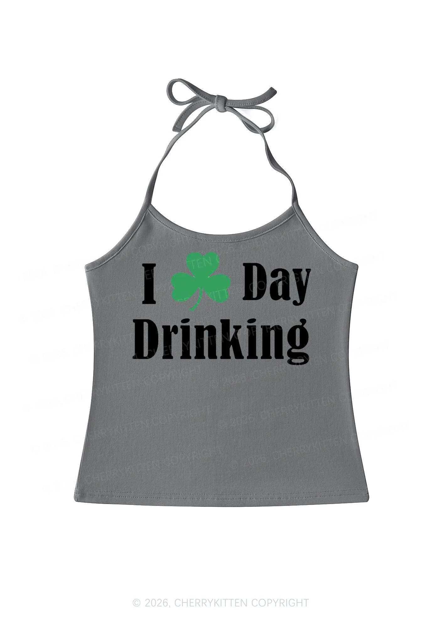 I Love Day Drinking St Patricks Y2K Halter Neck Cami Cherrykitten - Image 8