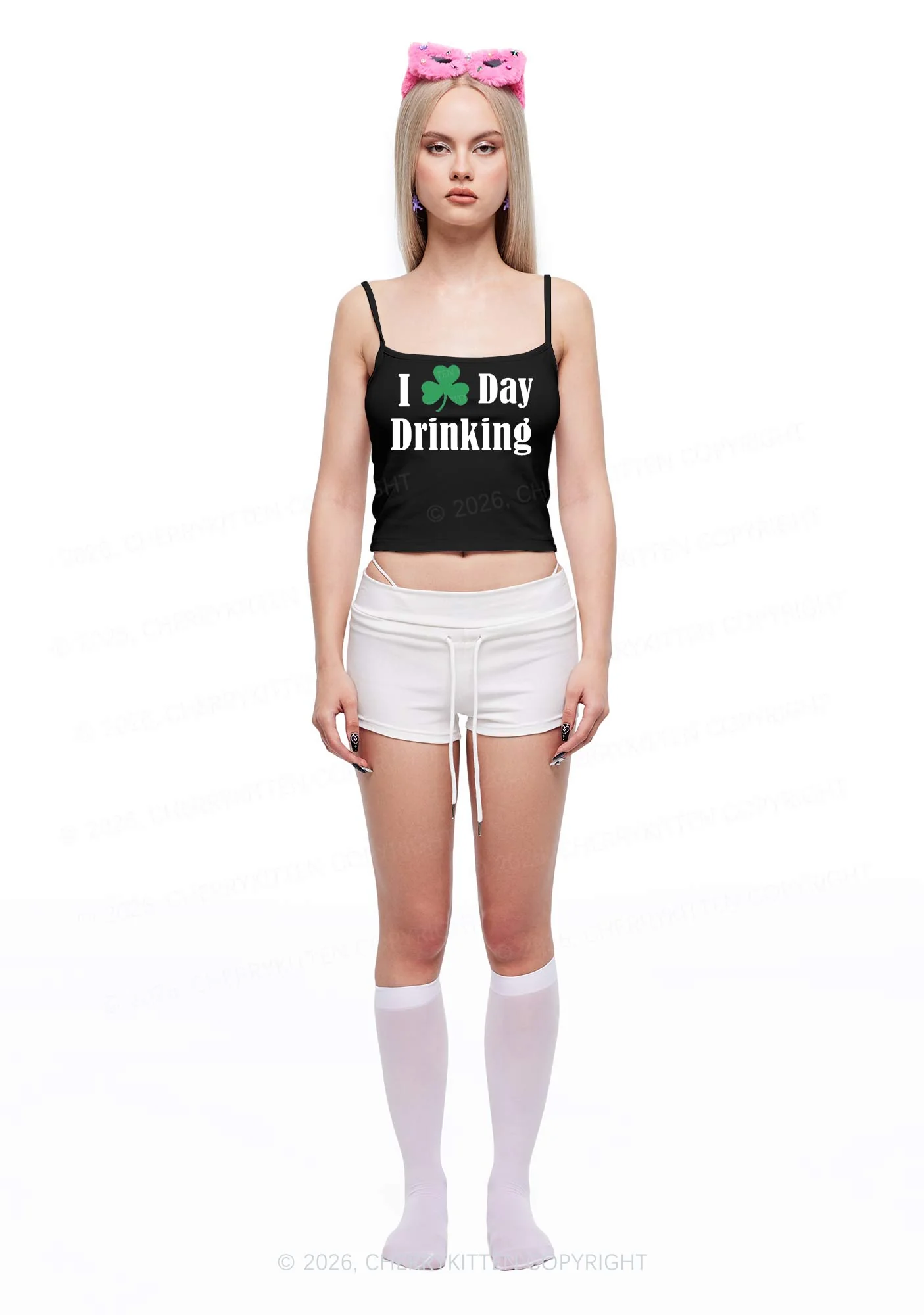 I Love Day Drinking St Patricks Y2K Spaghetti Strap Cami Cherrykitten - Image 2