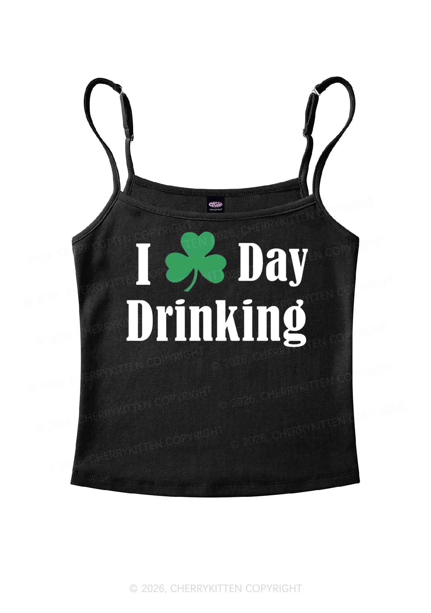 I Love Day Drinking St Patricks Y2K Spaghetti Strap Cami Cherrykitten - Image 3
