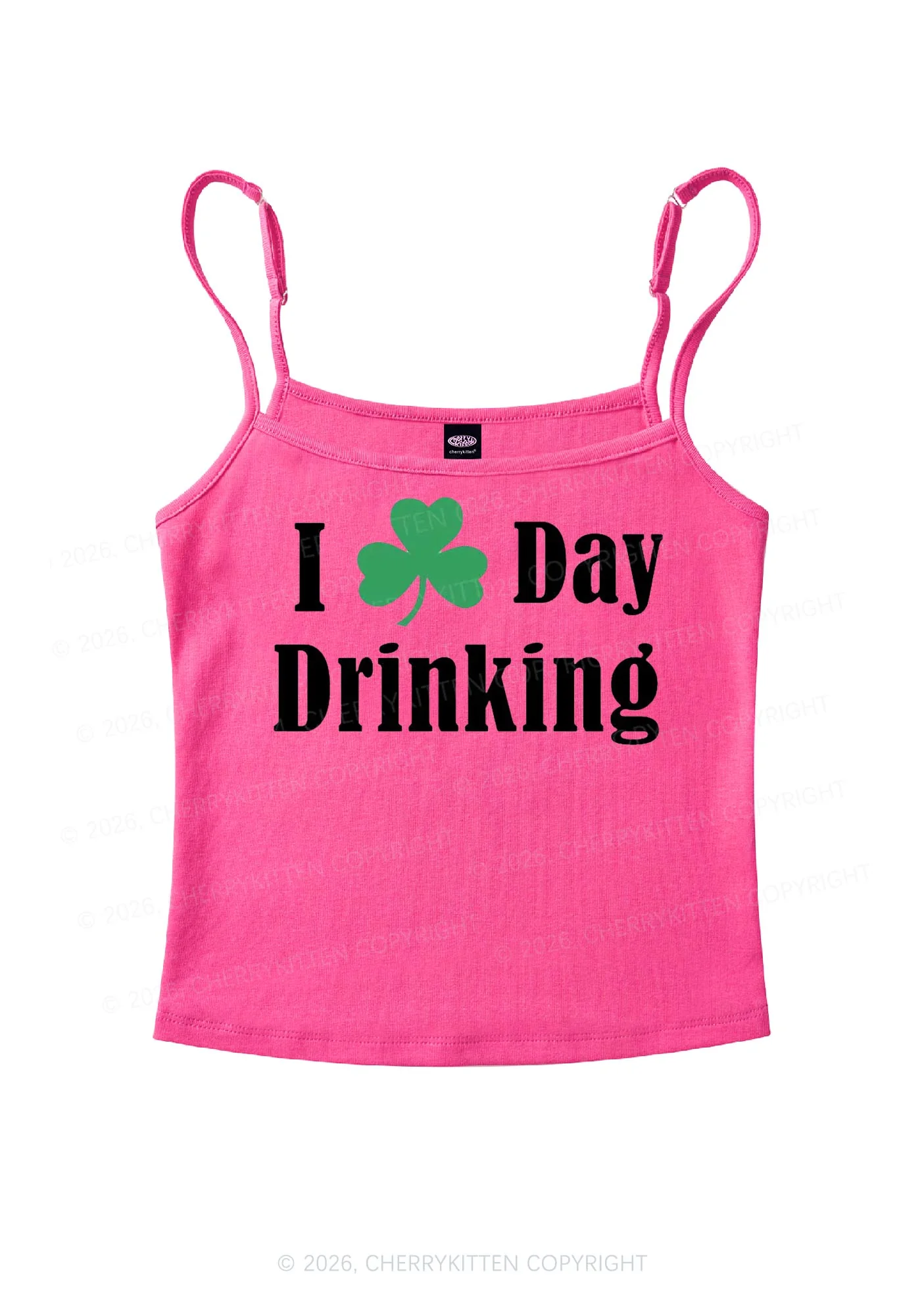 I Love Day Drinking St Patricks Y2K Spaghetti Strap Cami Cherrykitten - Image 5