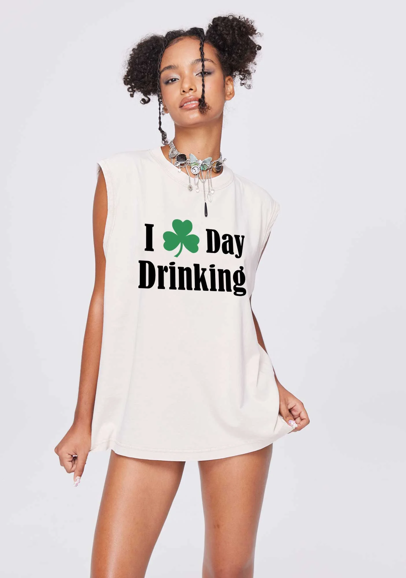 I Love Day Drinking St Patricks Y2K Washed Tank Cherrykitten - Image 3
