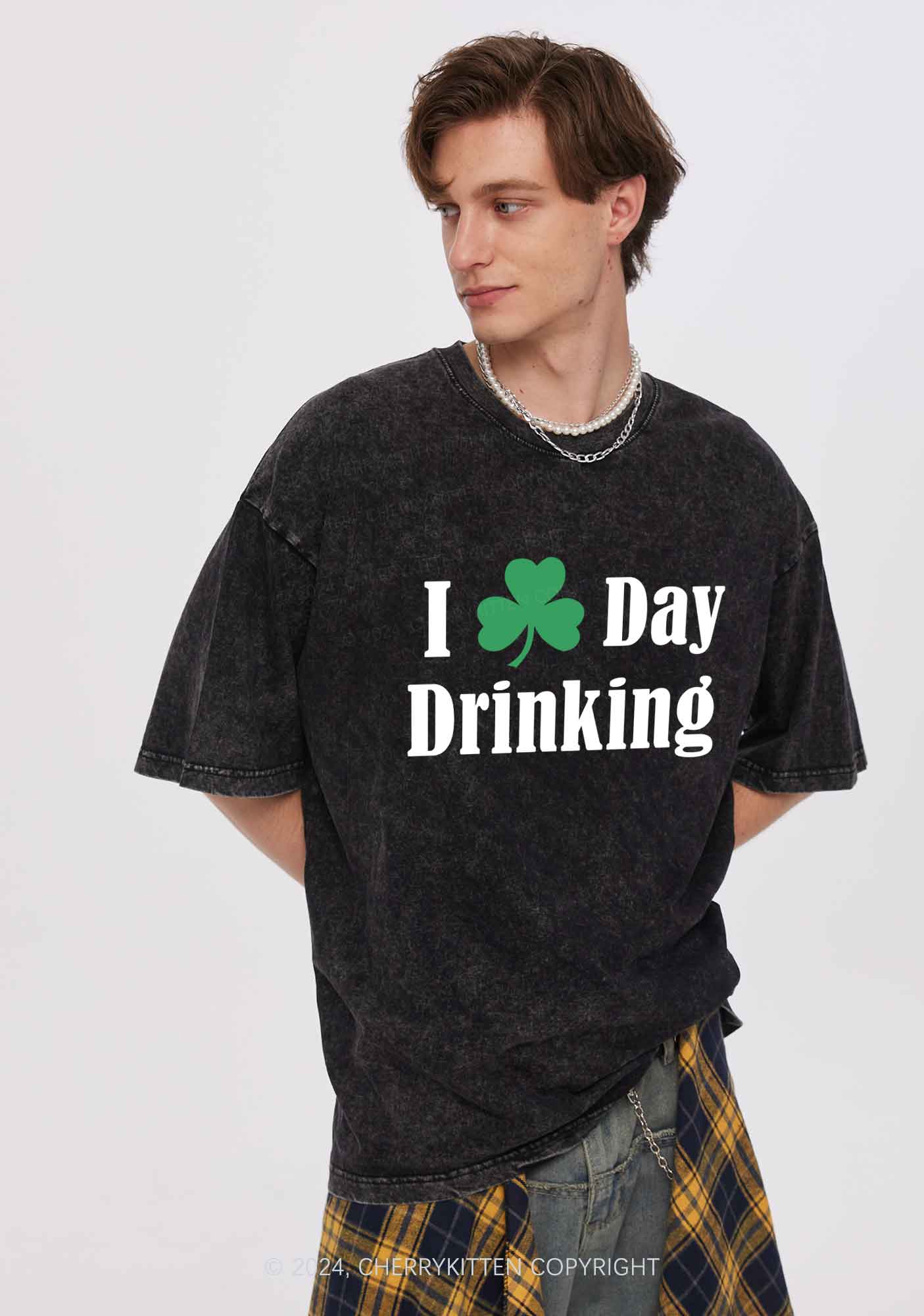 I Love Day Drinking St Patricks Y2K Washed Tee Cherrykitten - Image 3