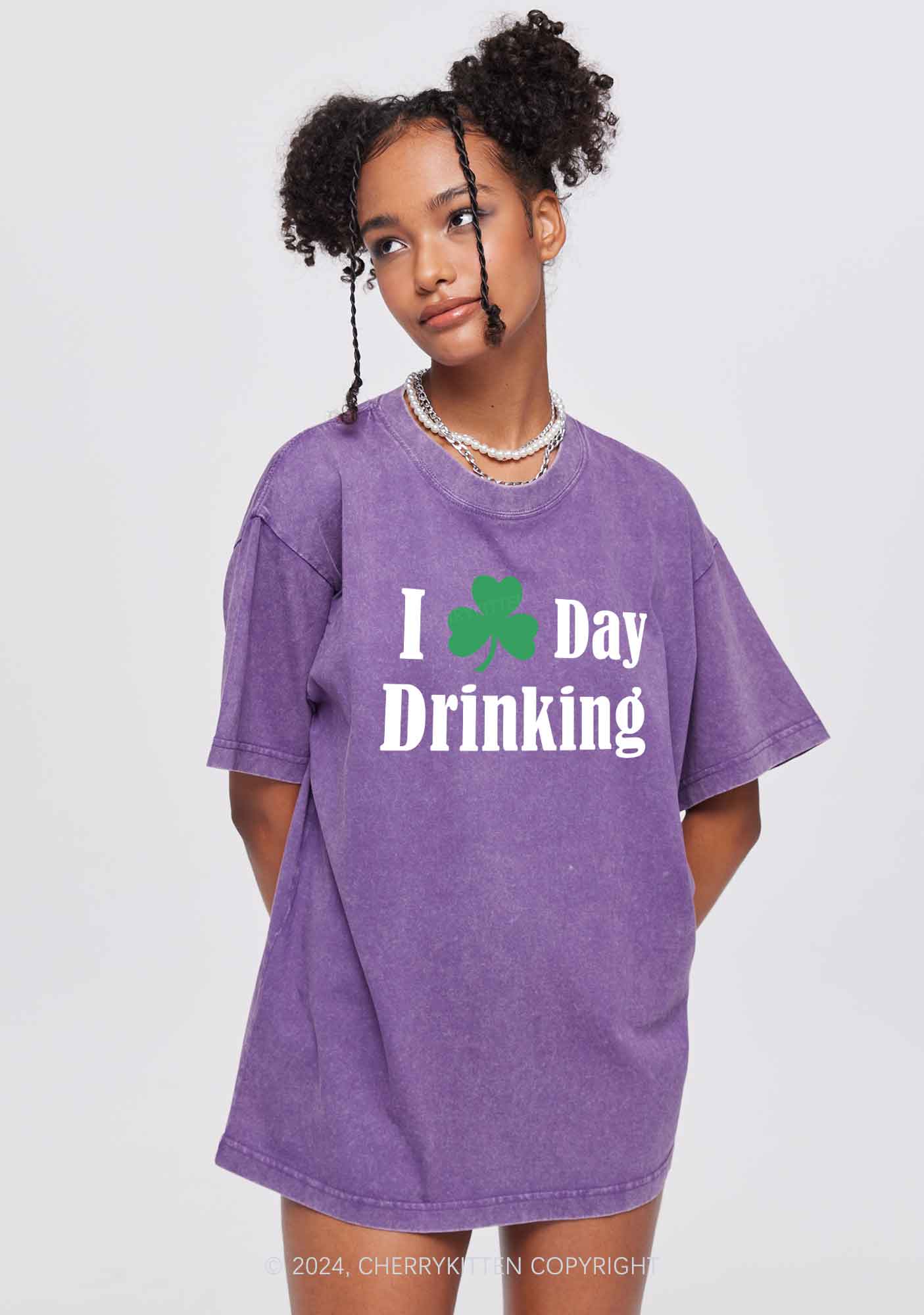 I Love Day Drinking St Patricks Y2K Washed Tee Cherrykitten - Image 4