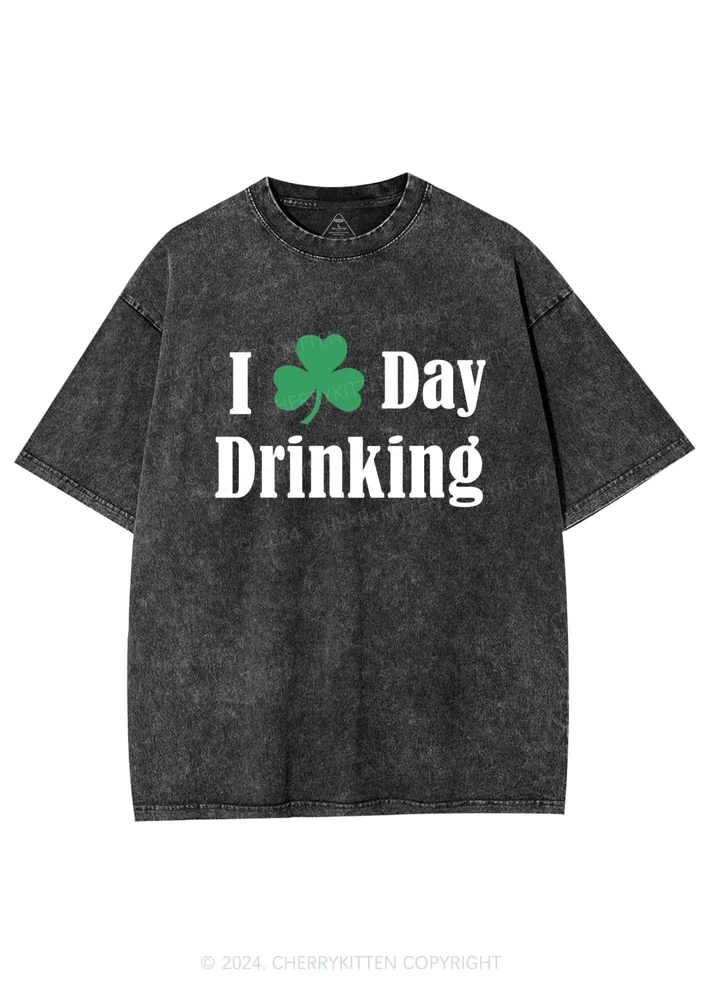 I Love Day Drinking St Patricks Y2K Washed Tee Cherrykitten - Image 5