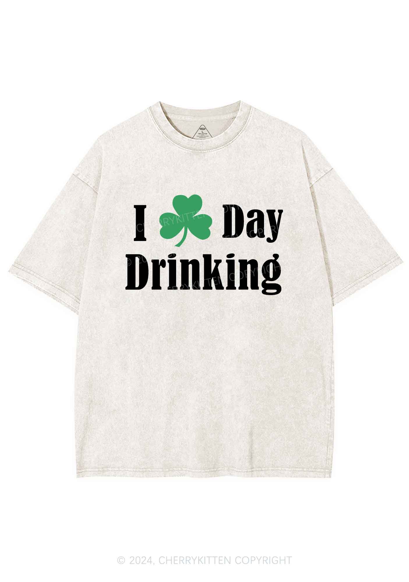 I Love Day Drinking St Patricks Y2K Washed Tee Cherrykitten - Image 6