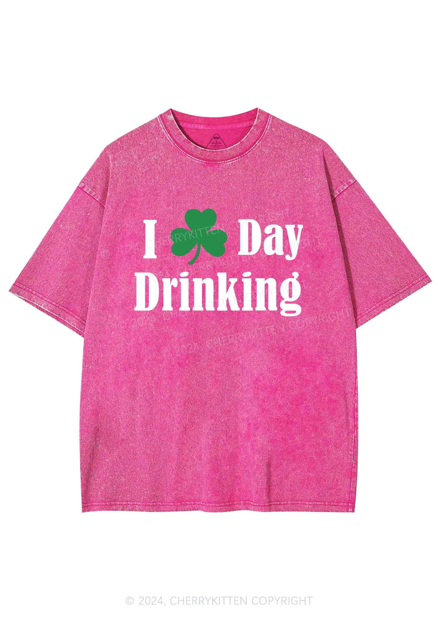 I Love Day Drinking St Patricks Y2K Washed Tee Cherrykitten - Image 7